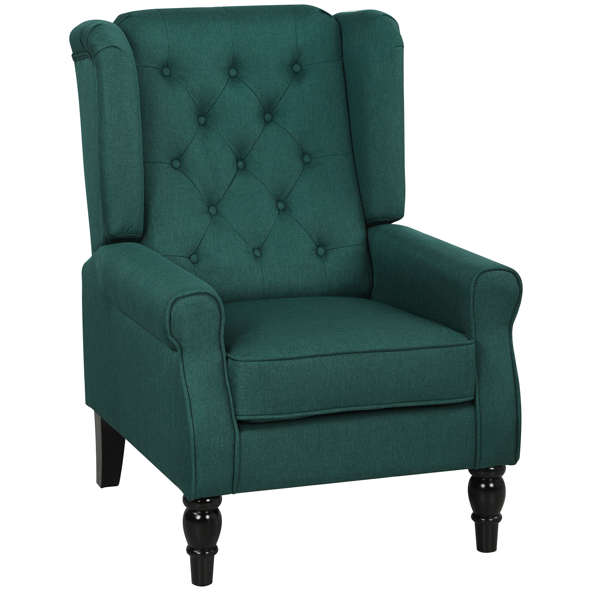 HOMCOM Wooden Button Tufted Faux Linen Armchair for Living Room - Green