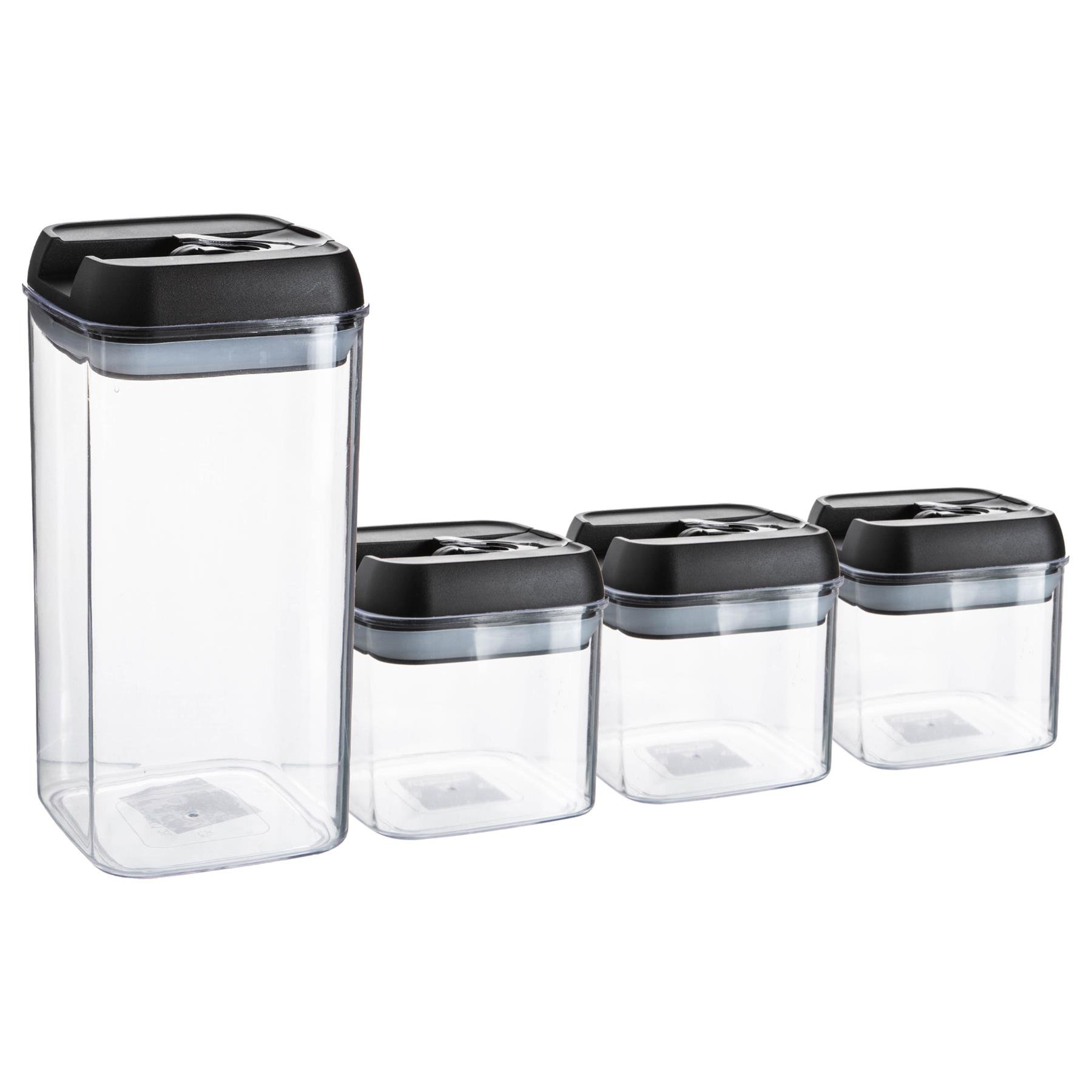 Argon Tableware 4 Piece Flip Lock Plastic Containers Set - Black - 20.5 x 10cm