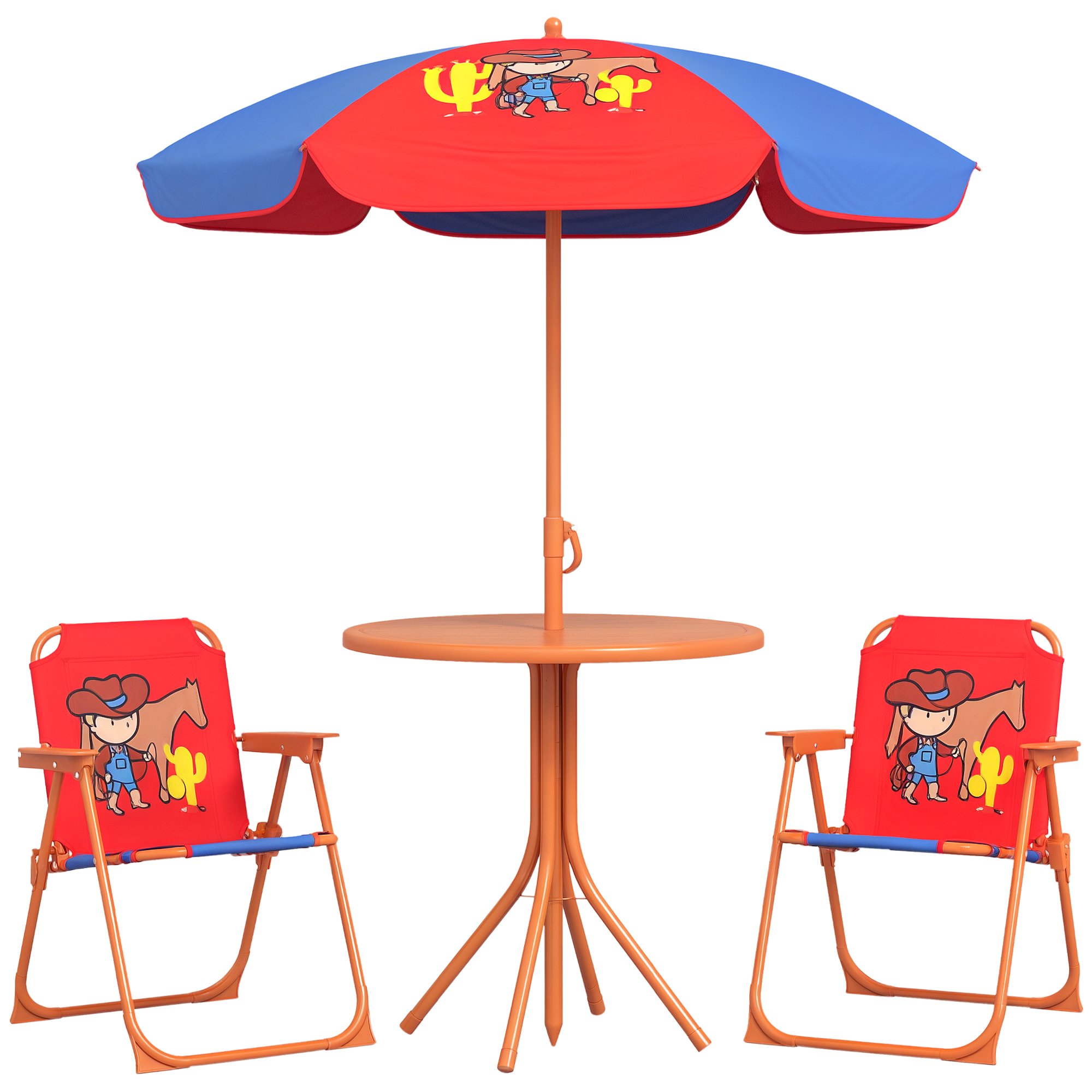 Outsunny 4 Piece Cowboy Parasol Chairs Kids Bistro Set - Blue and Red