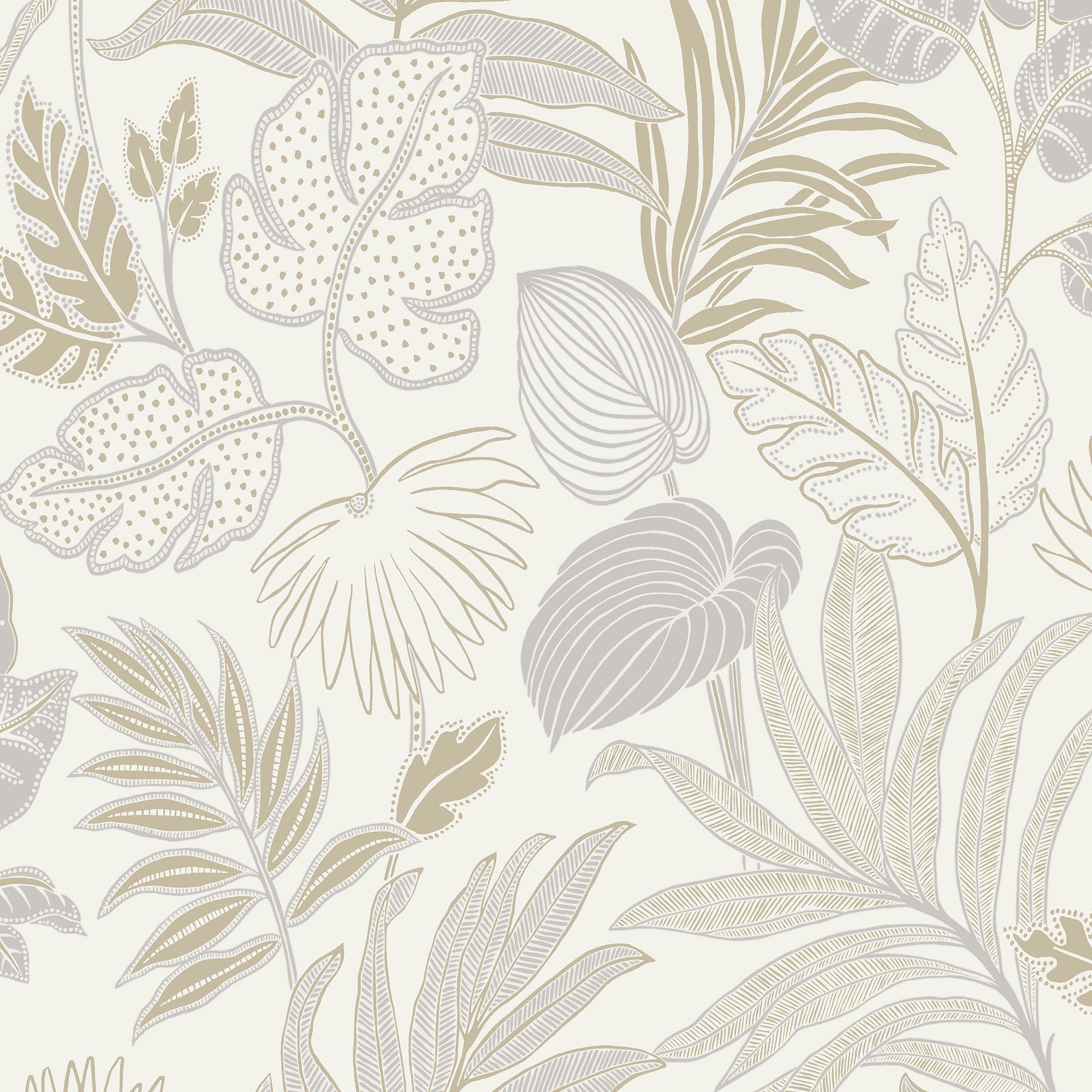 Grandeco Kew Botanical Leaves Blown Vinyl Textured Wallpaper - Neutral