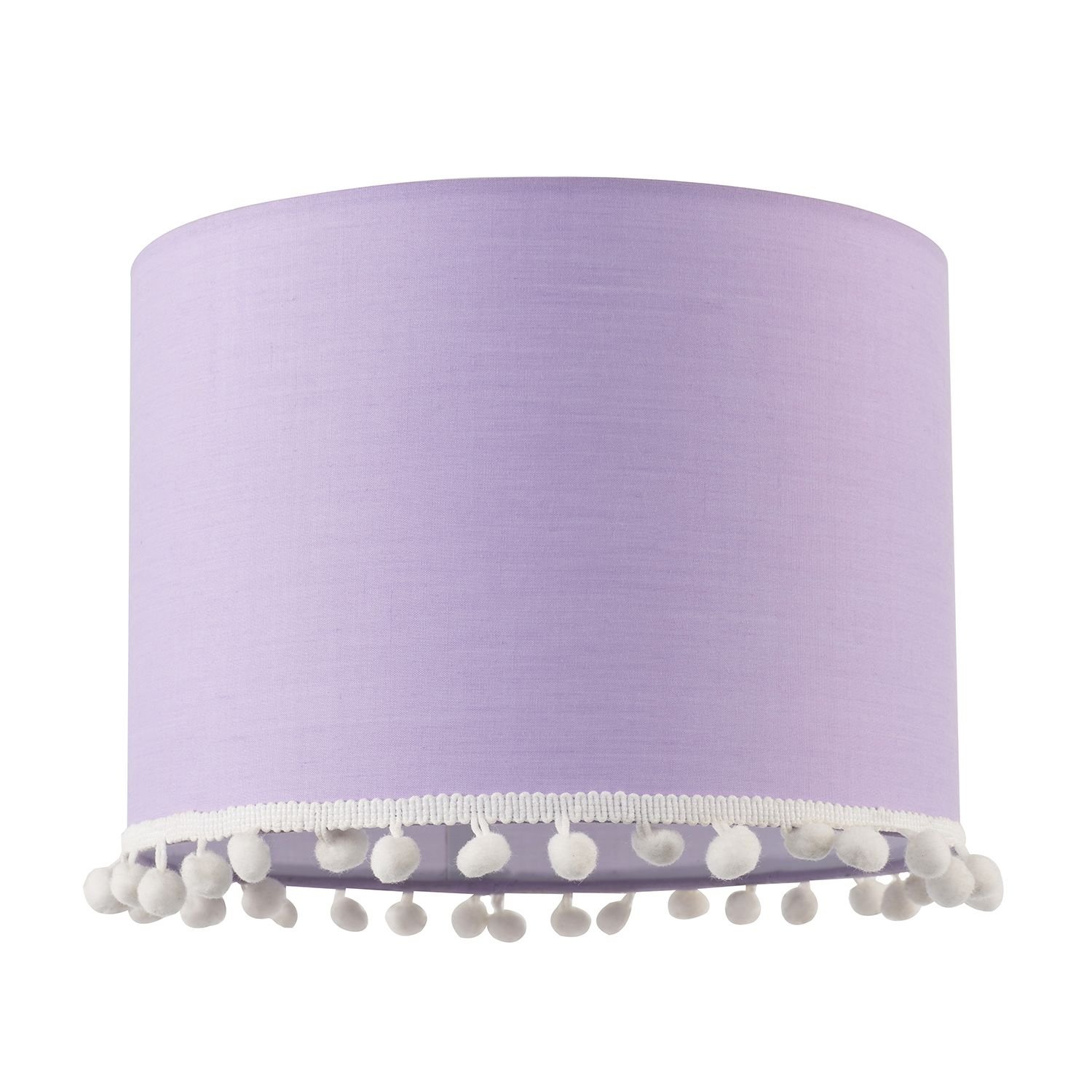 Happy Homewares Lilac Cotton with White Woolly Pom Poms Lampshade - 25cm