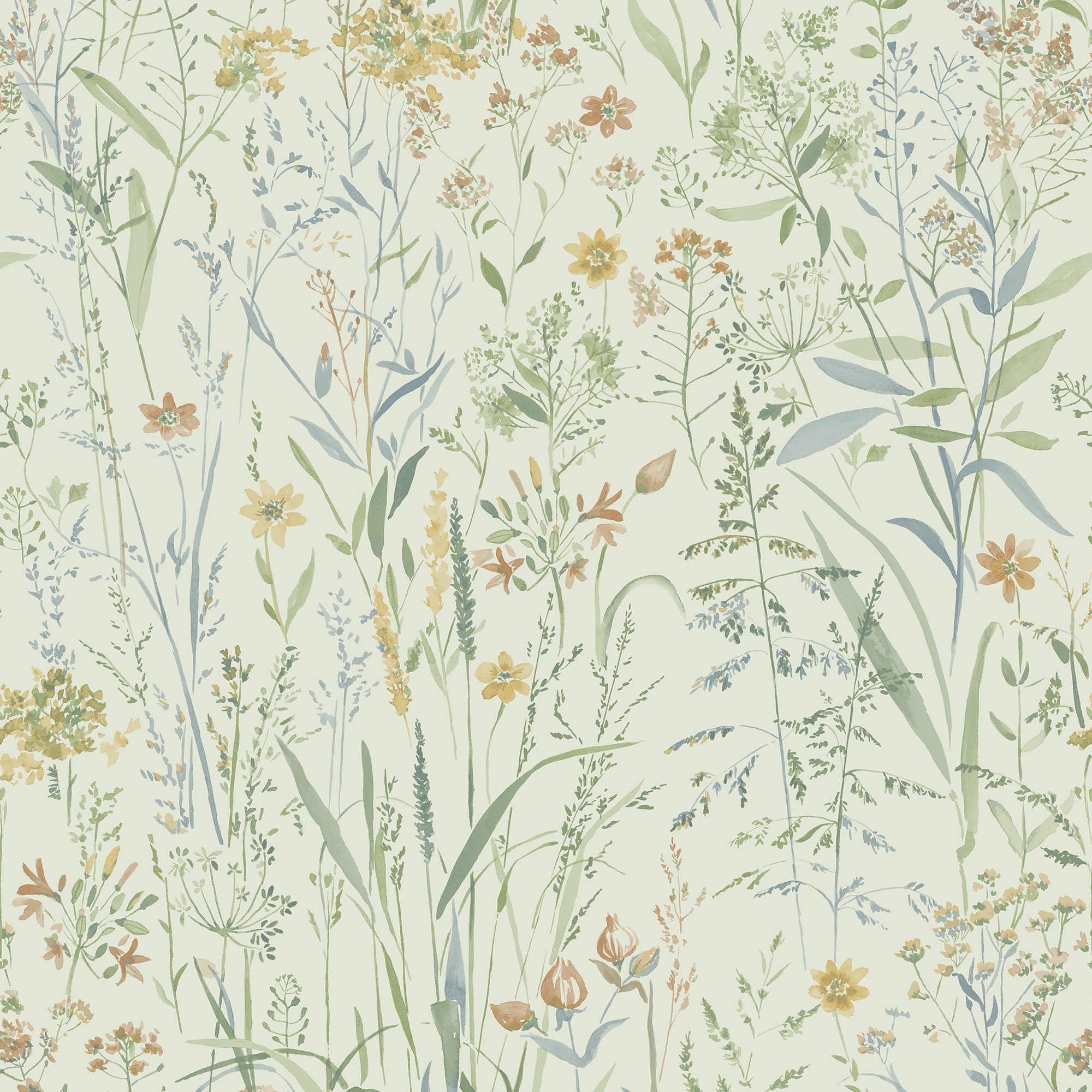 Grandeco Free Flower Sprigs and Grass Wallpaper - Sage