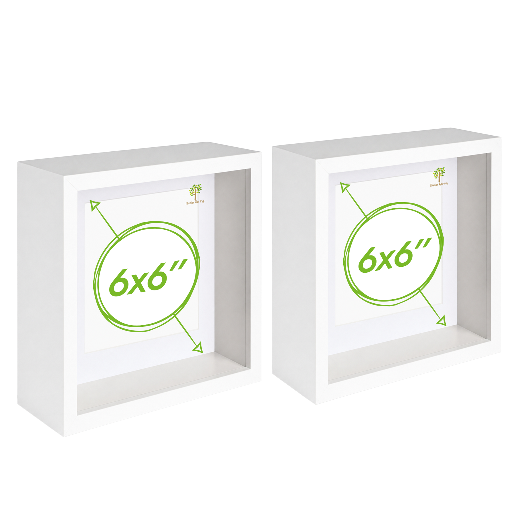 Nicola Spring 3D Deep Box Photo Frames - 6 x 6" - Set of 2 - White
