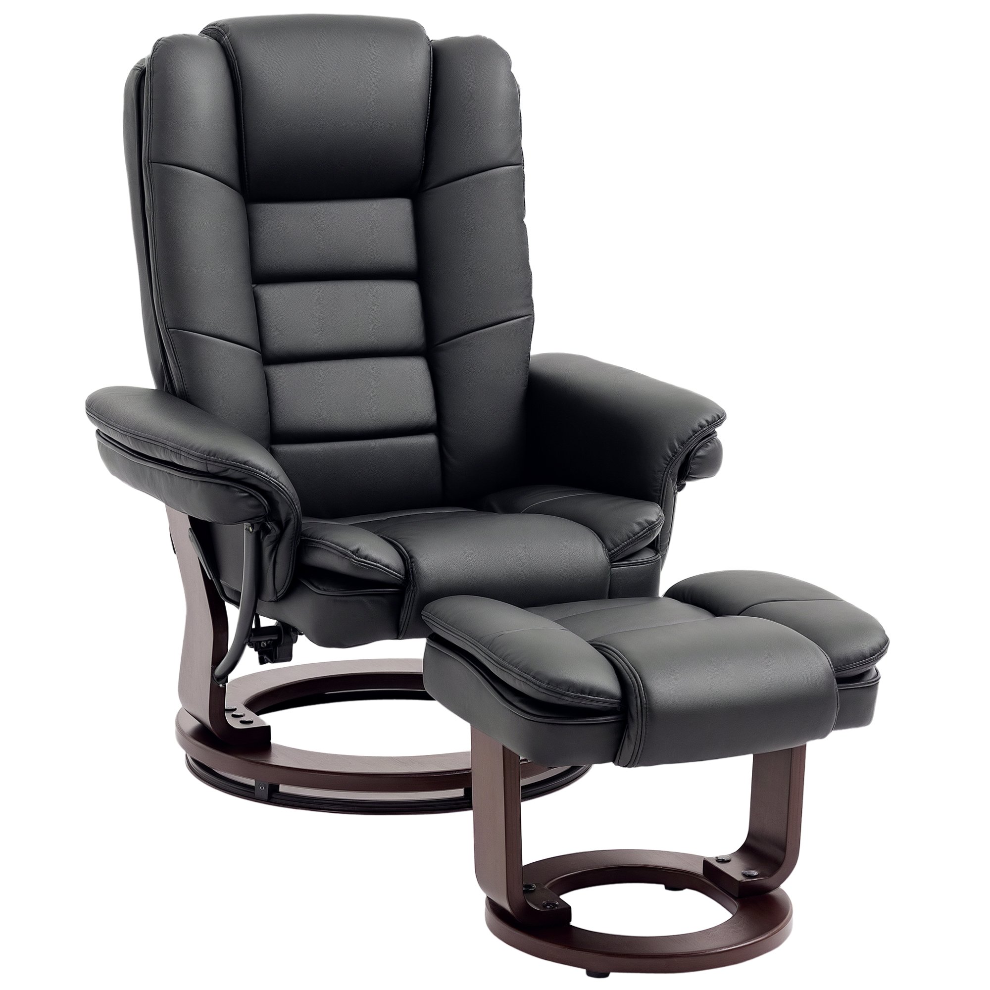 HOMCOM PU Leather Swivel Recliner Armchair with Swivel Wood Base - Black