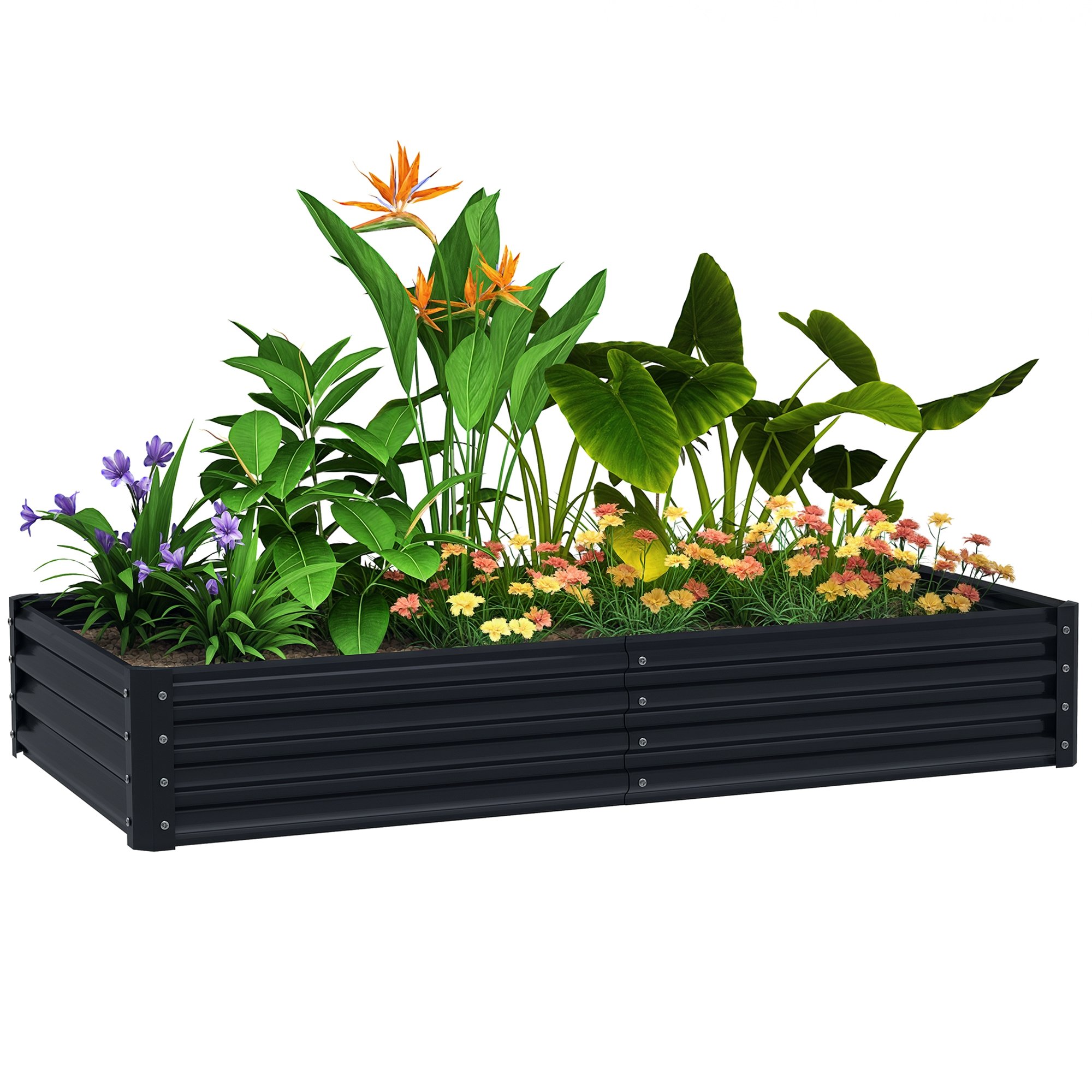 Outsunny Raised Garden Bed with Reinforcing Bars and Open Bottom - Dark Grey