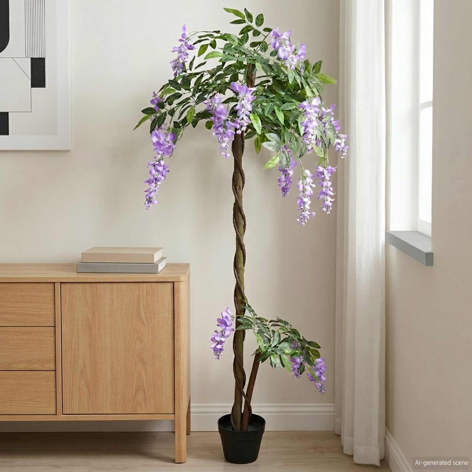 Walplus Wood Artificial Bean Flower Tree - Purple - 80 x 18 x 160 cm