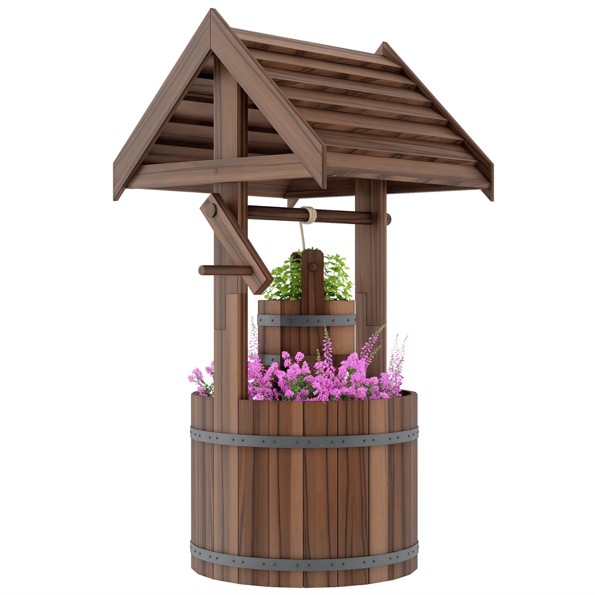 Outsunny Wooden Garden Planter with Adjustable Hanging Bucket - Carbonized
