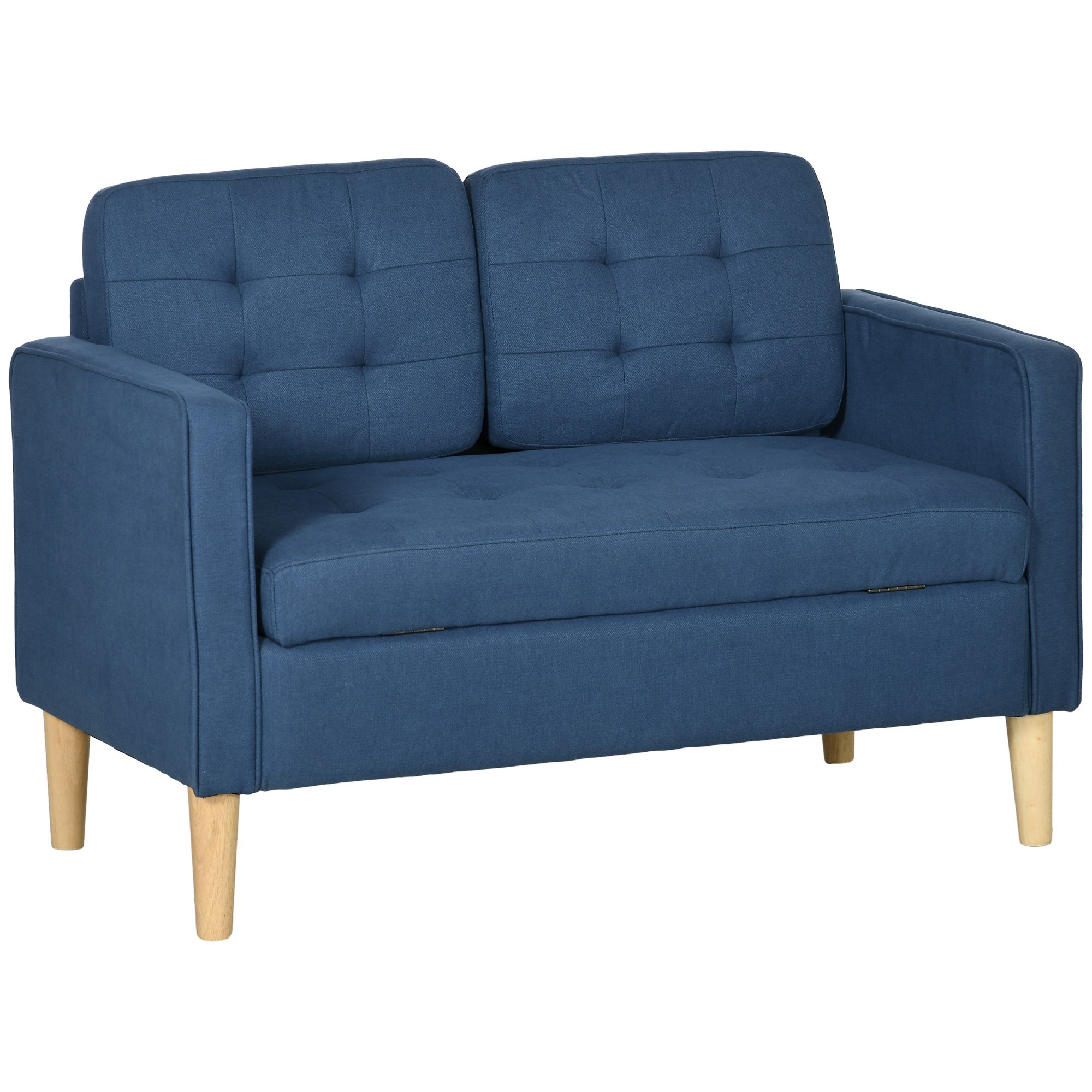 HOMCOM 2 Seater Fabric Sofa with Hidden Under Seat Storage - Blue
