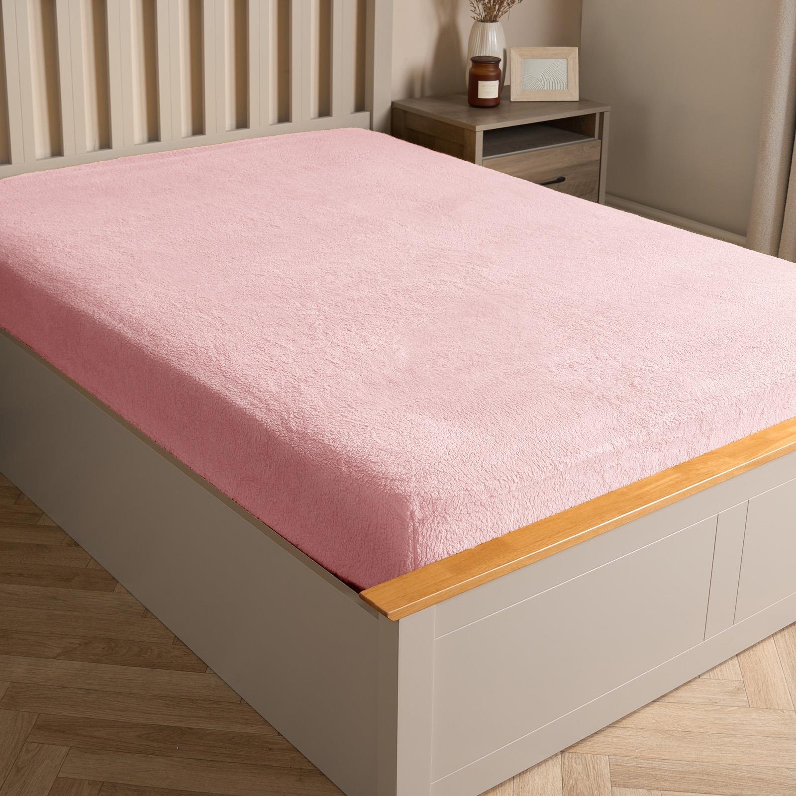 OHS Teddy Fleece Thermal Fitted Bed Sheet Pink - Double