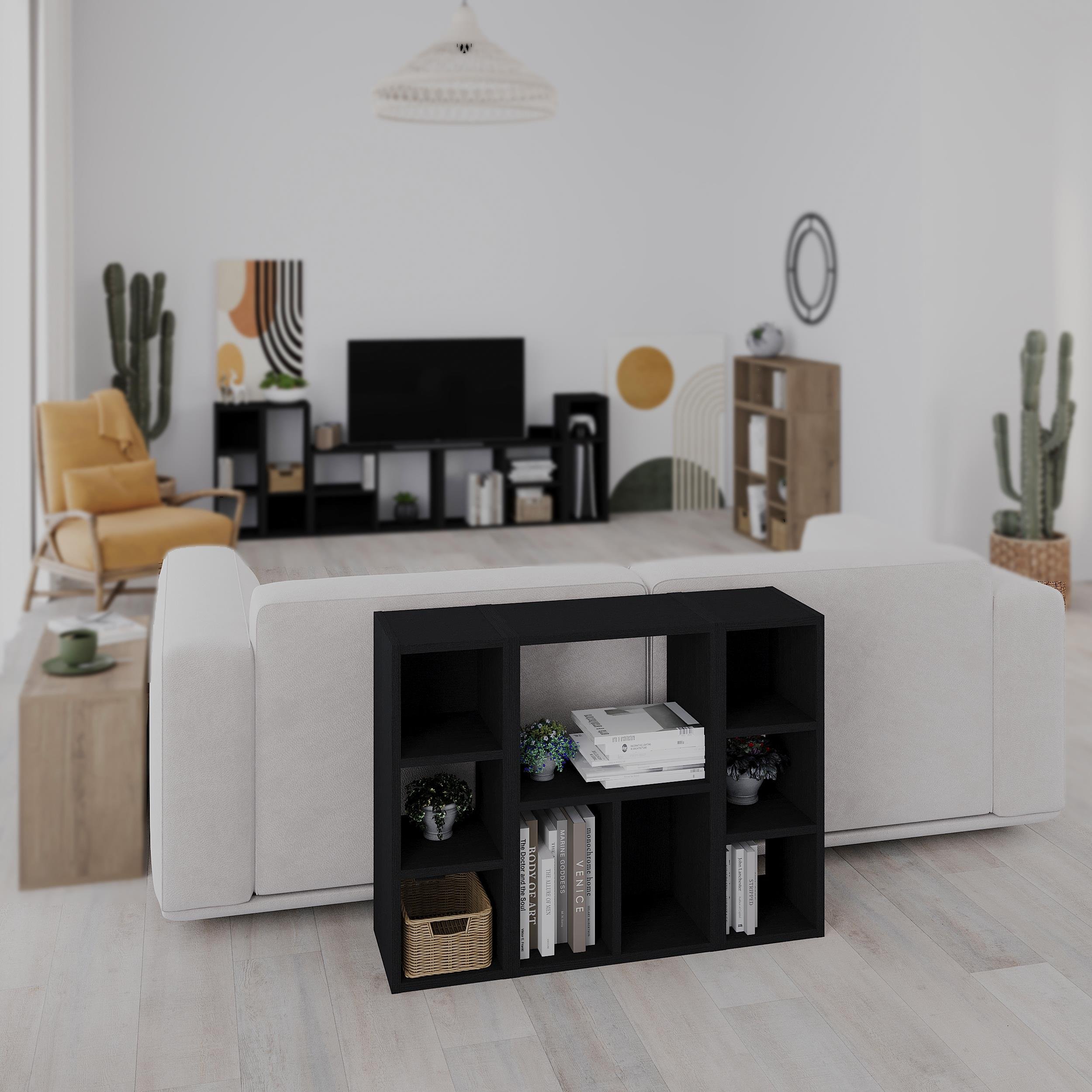 Decortie Combayn Tall Low Particleboard Wood Effect Shelving Unit - Black Ash