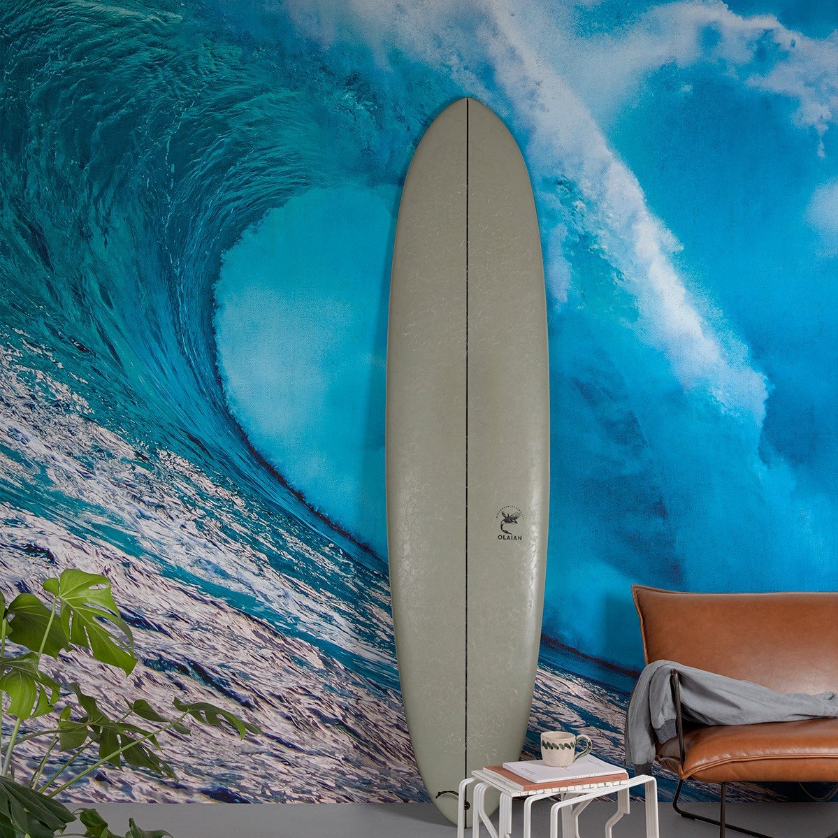 Grandeco Surfers Paradise Waves 7 Lane Textured Wallpaper Mural  - Blue