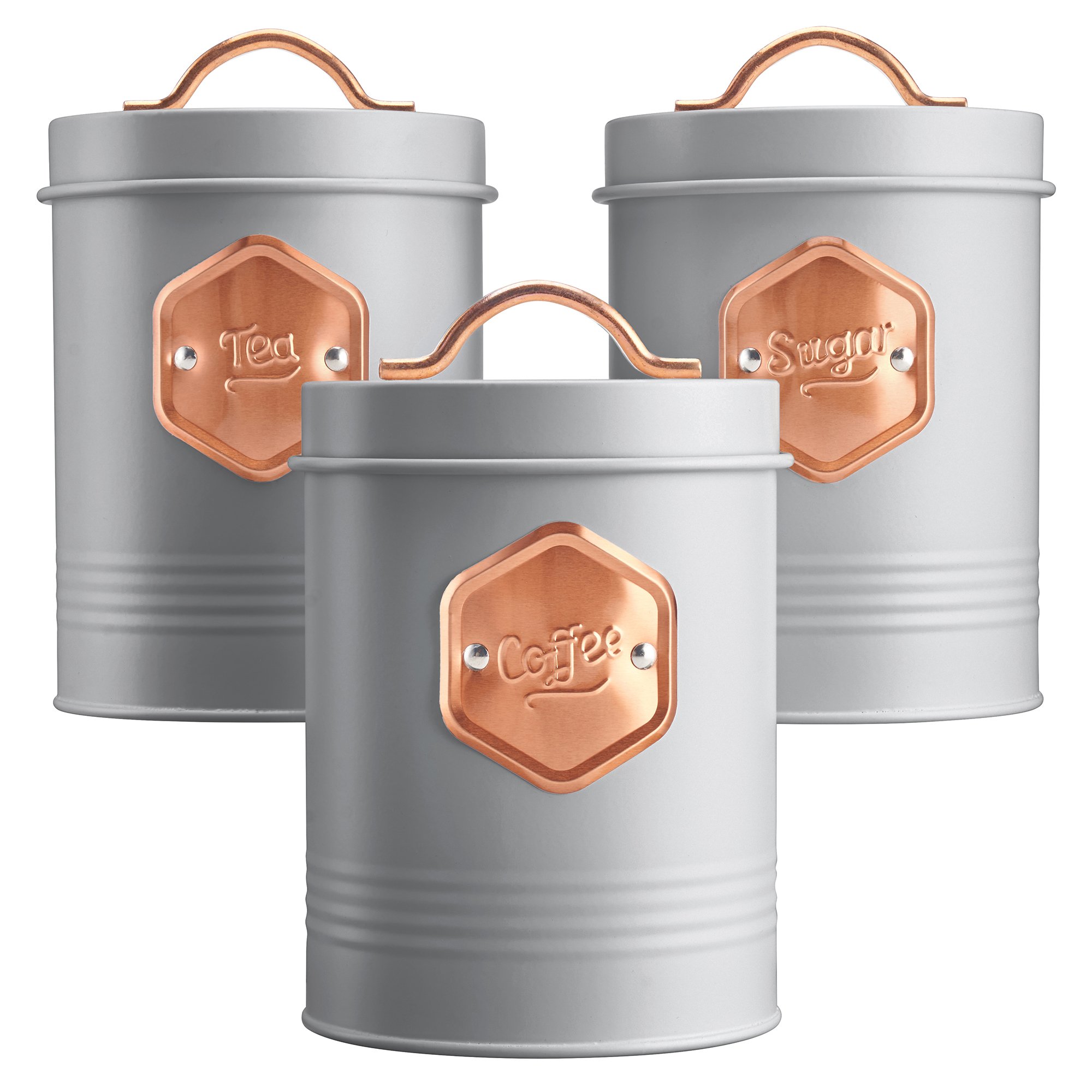 Cooks Professional 3pc Tea, Coffee and Sugar Kitchen Storage Set - Grey/Copper