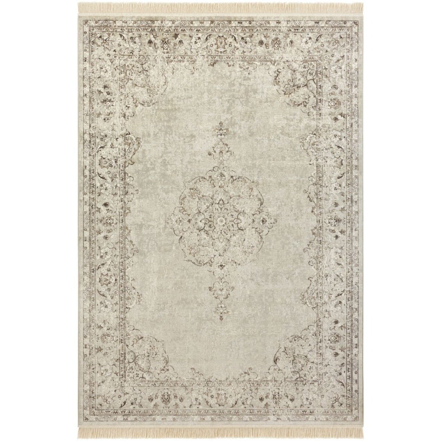 Hanse Home Cream Oriental Velvet Vintage Medallion Fringed Rug - 95 x 140cm