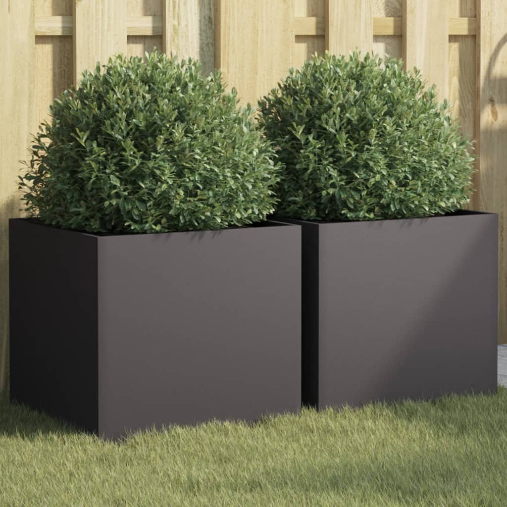 Walplus Pack of 2 Steel Garden Planter - Black - 42 x 40 x 39 cm
