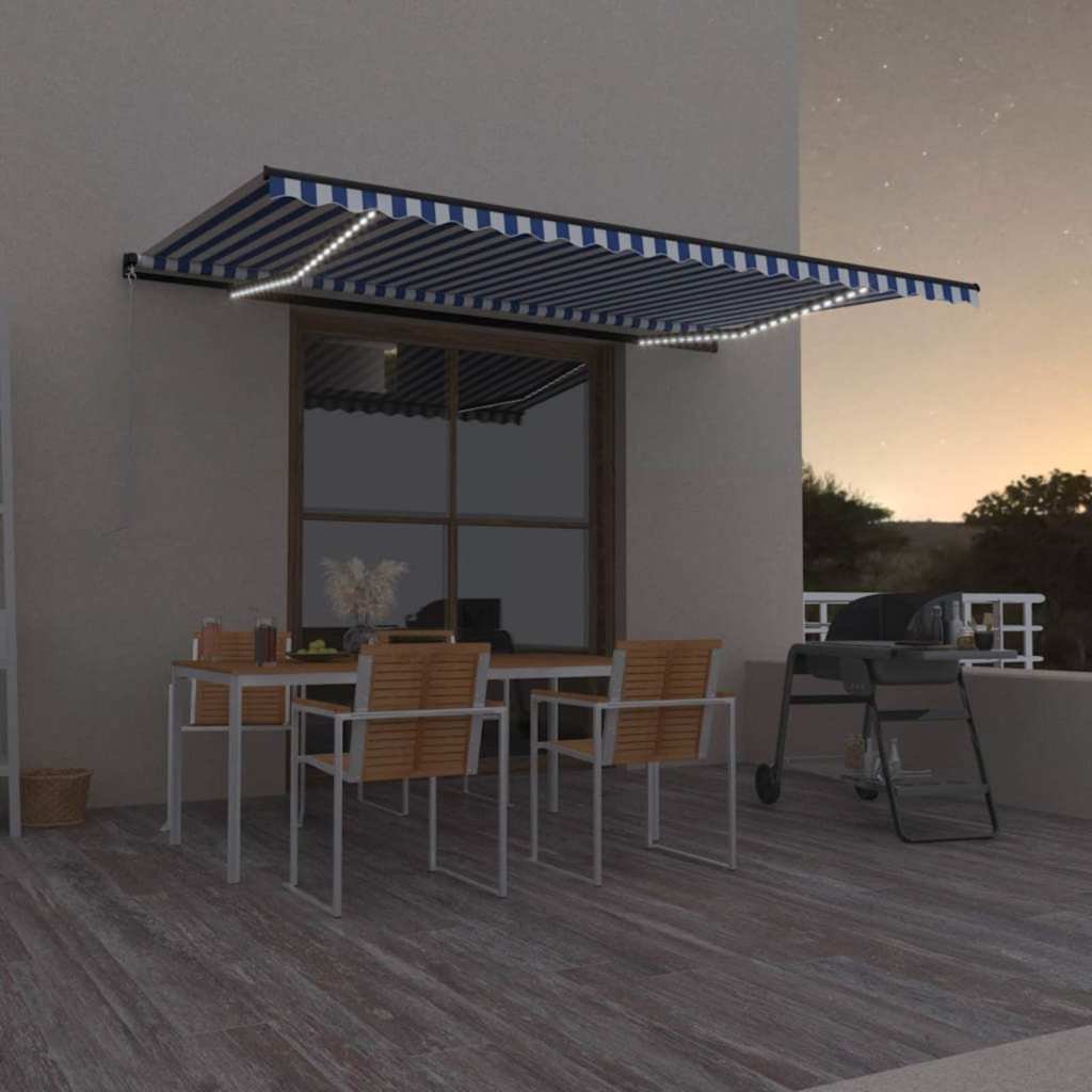 Walplus Electric Polyester Retractable Awning - Blue and White - 500x300 cm