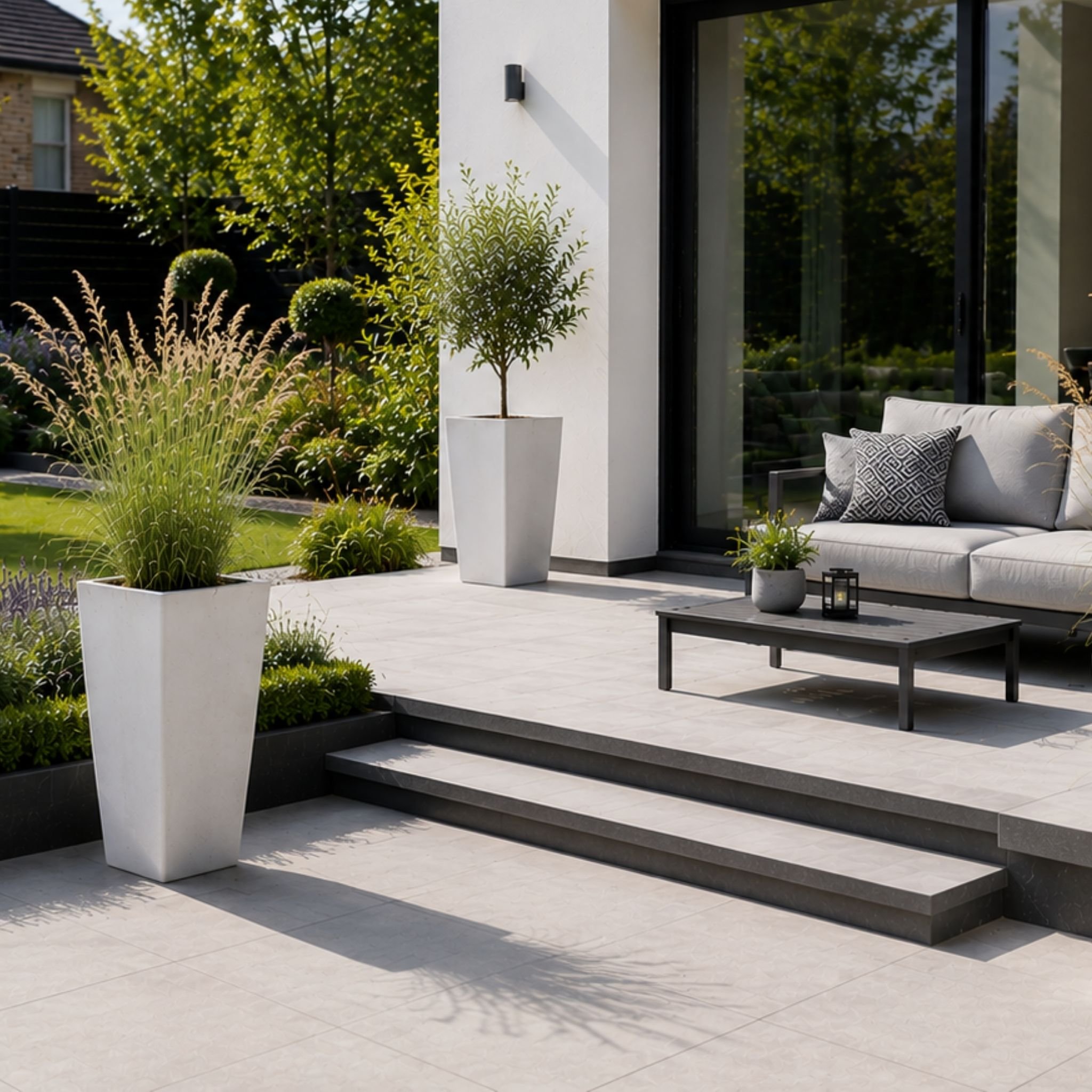 Fargro Home and Garden 34L Polystone Low Tapered Square Pot - Stone White