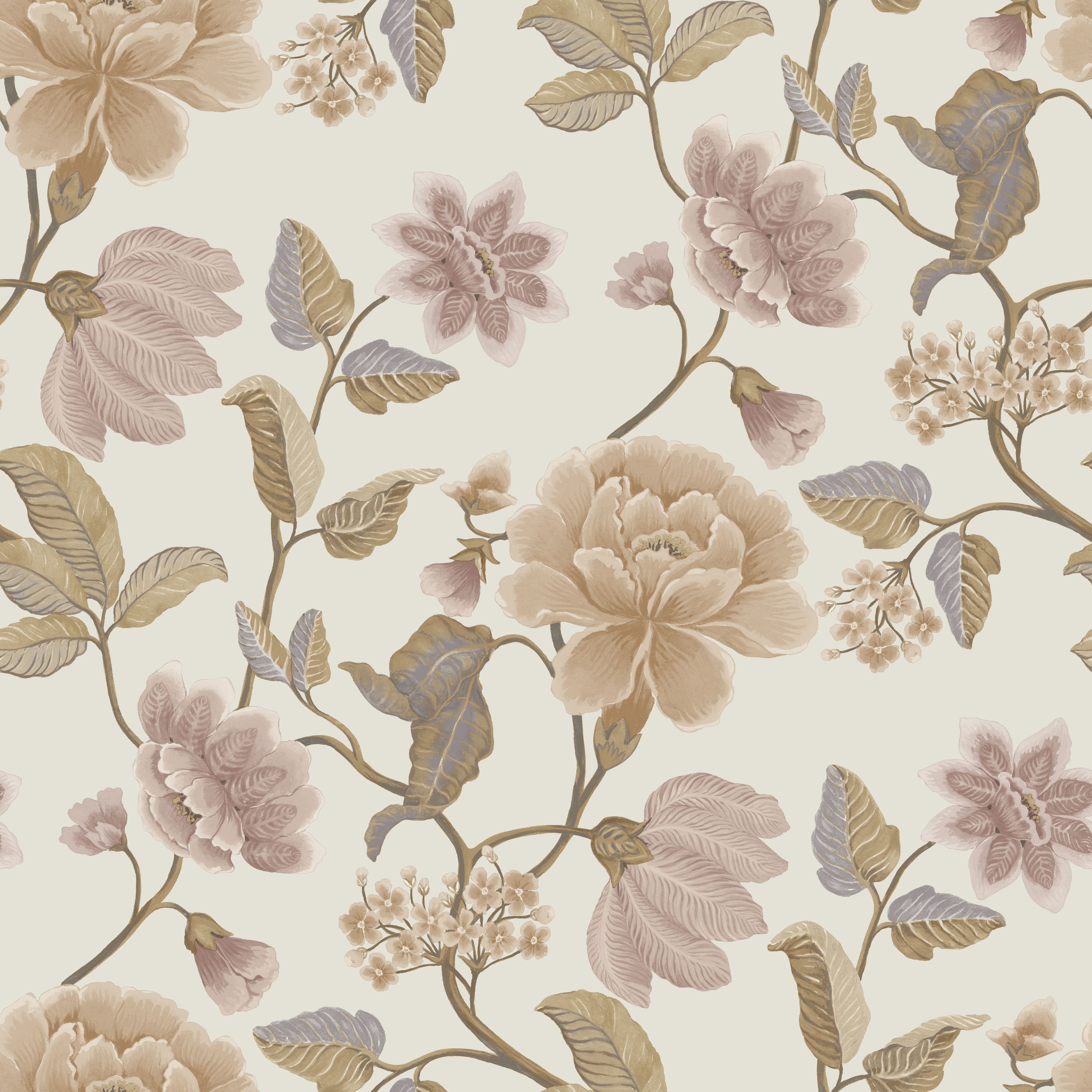 Grandeco Celica Camellia Bloom Floral Trail Textured Wallpaper - Blush Beige