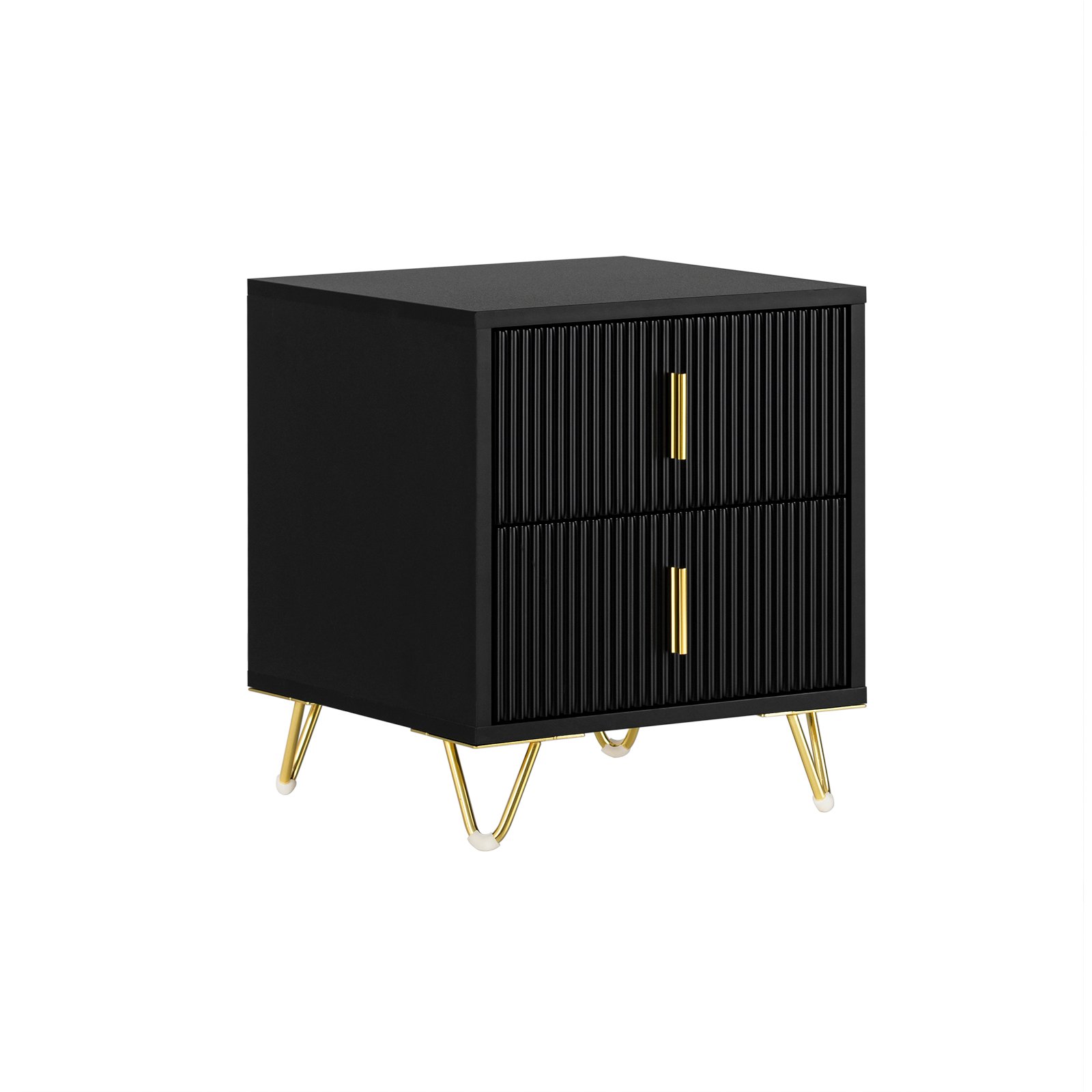 SoBuy 2 Drawer Gold Metal Legs Slim Bedside Table - Black