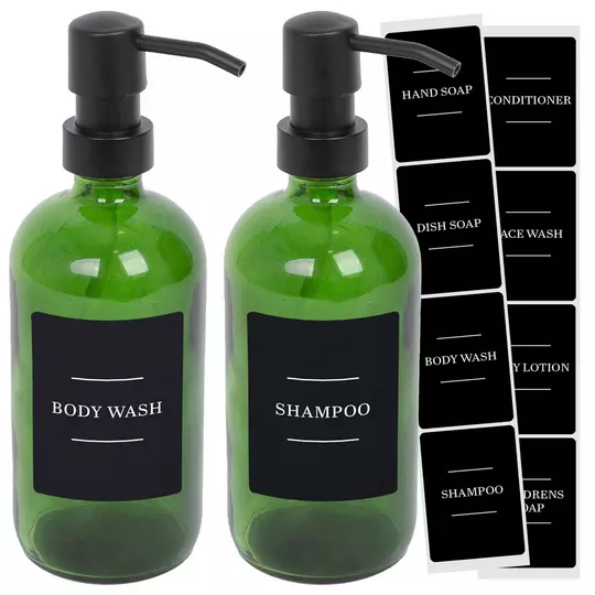 Harbour Housewares Soap Dispensers with Labels - Green/Black - Set of 2