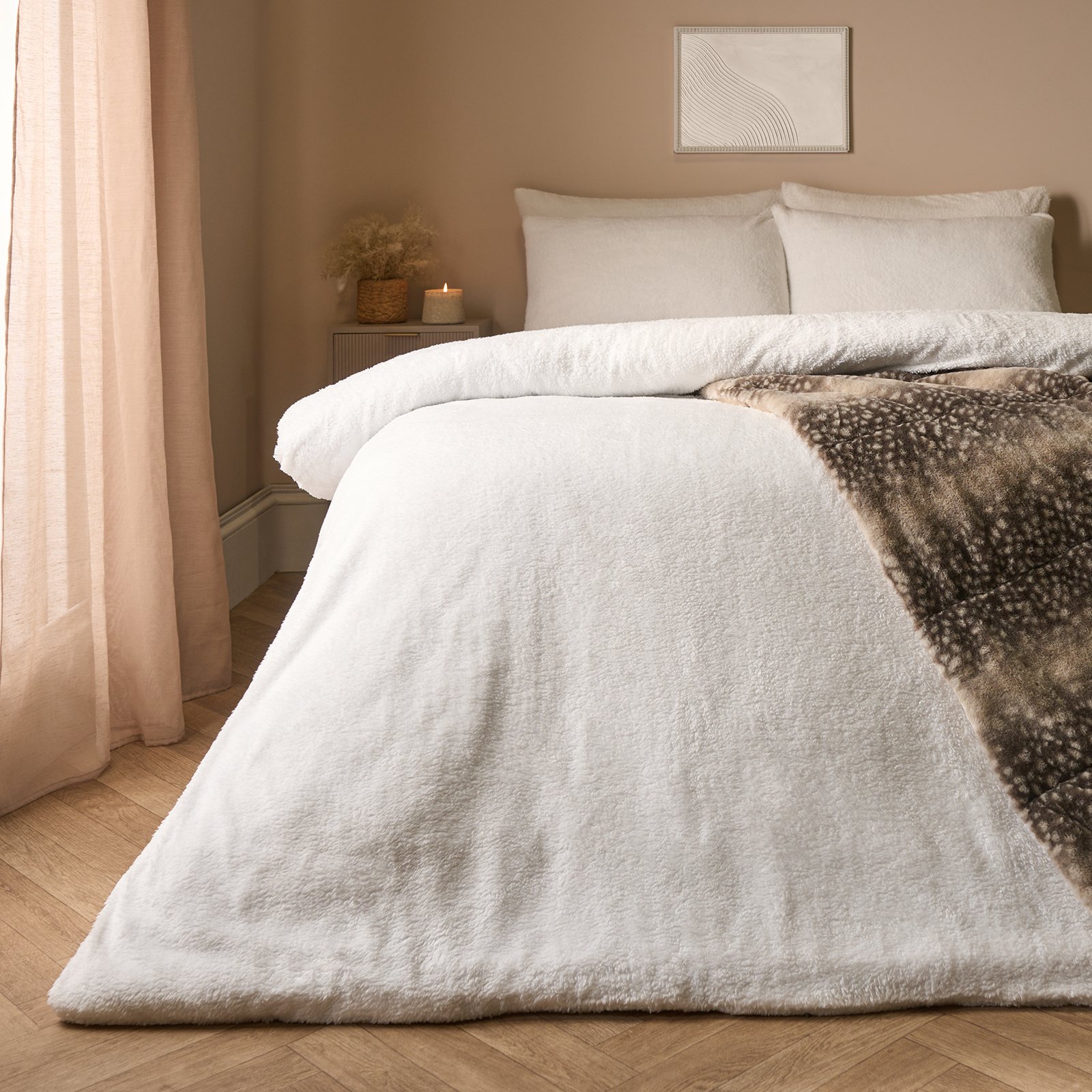 OHS Thermal Soft Teddy Fleece Duvet Cover Bedding Set White - Single