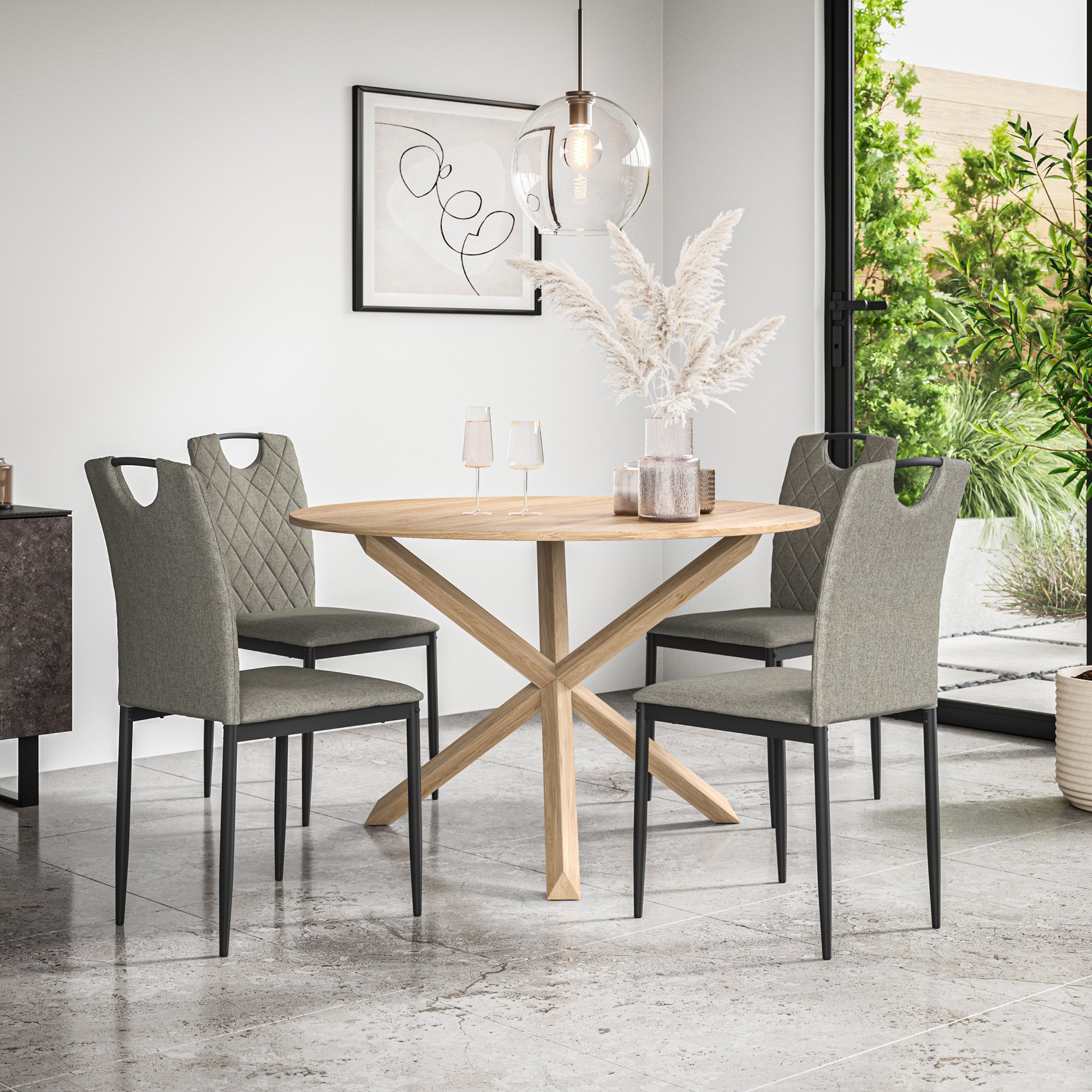 Furniture Online Malvern Monza Oak Table Dining Table & 4 Grey Chairs