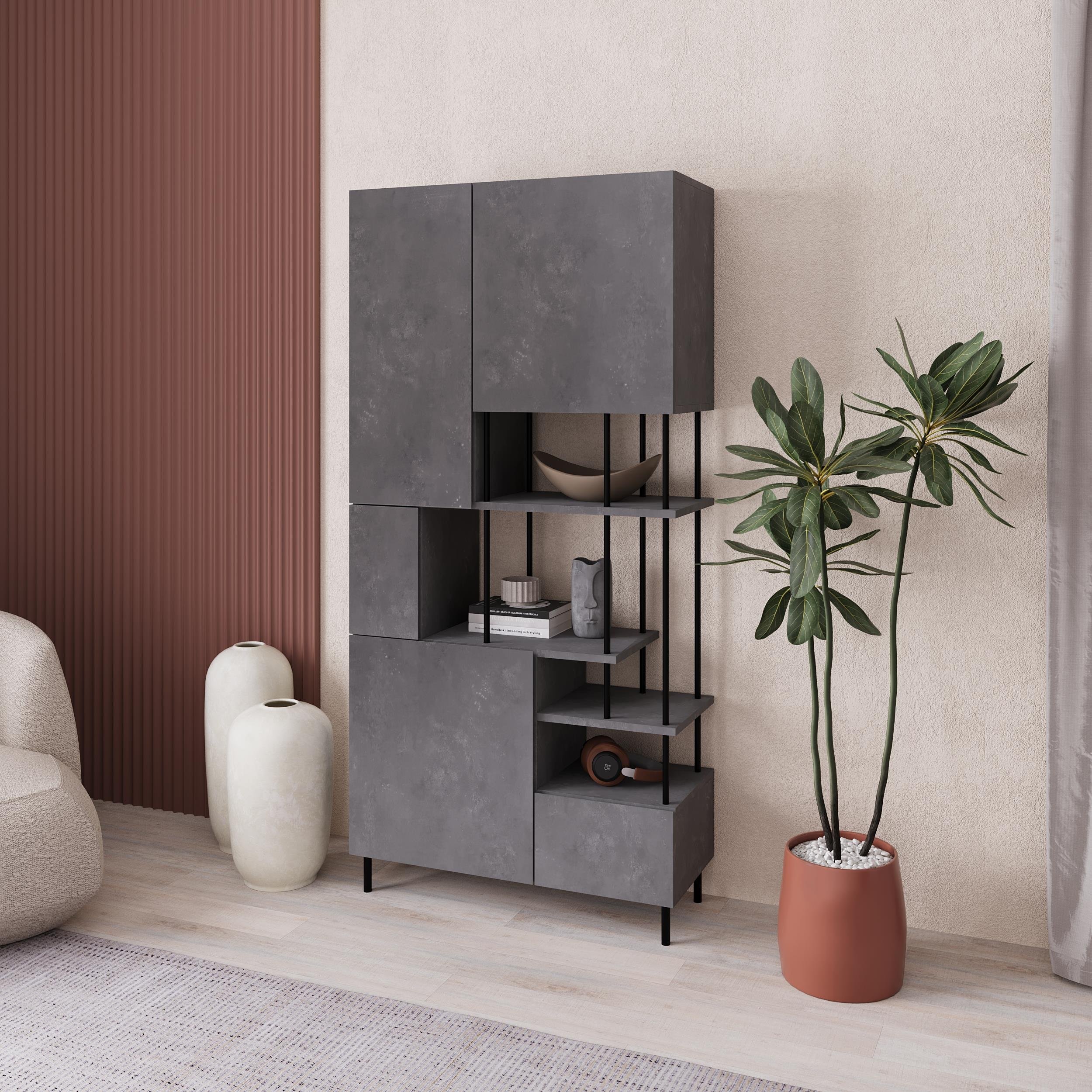 Decortie Key Particleboard Shelving Unit - Retro Grey