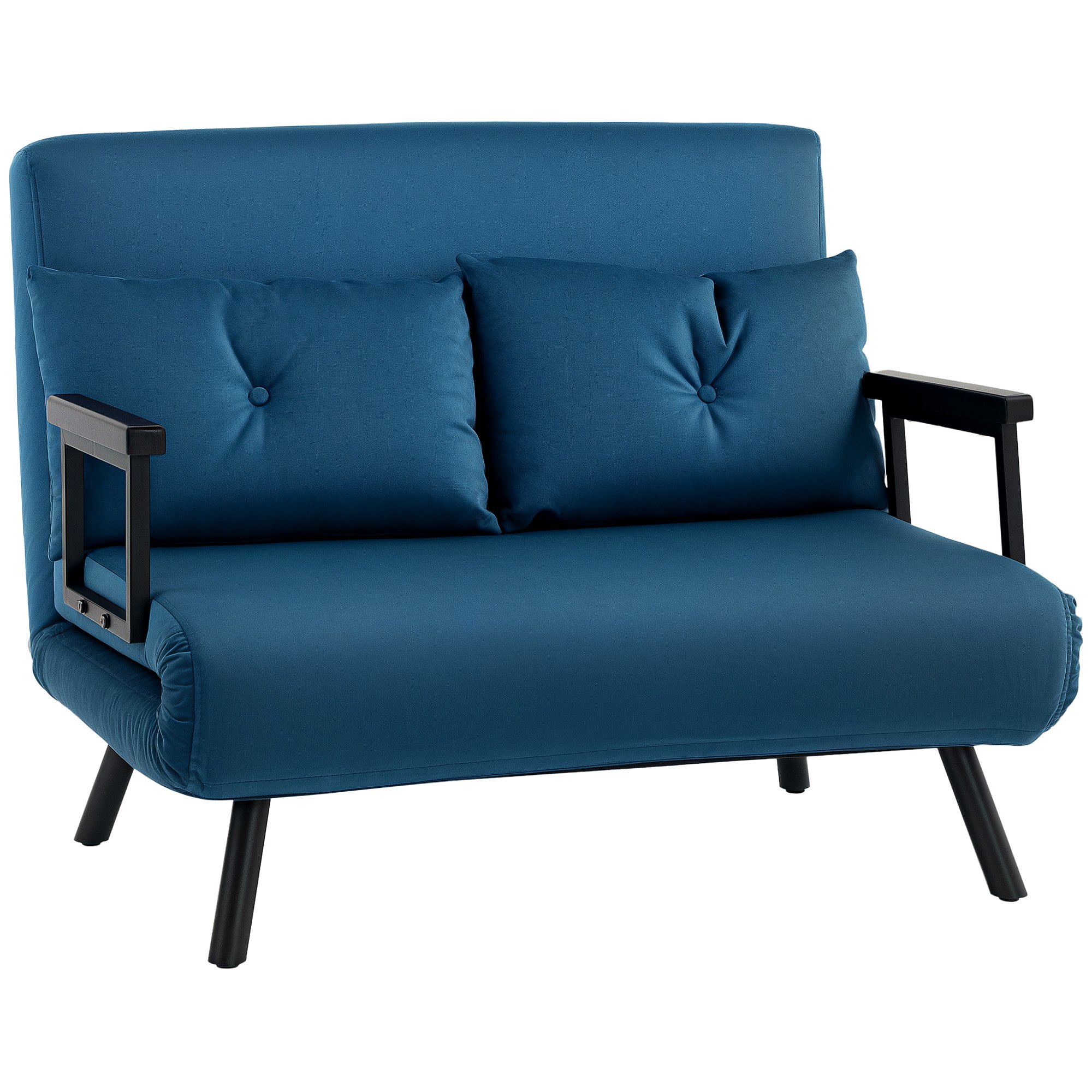 HOMCOM 2 Seater Velvet Modern Sofa Bed with 2 Tufted Cushions - Blue