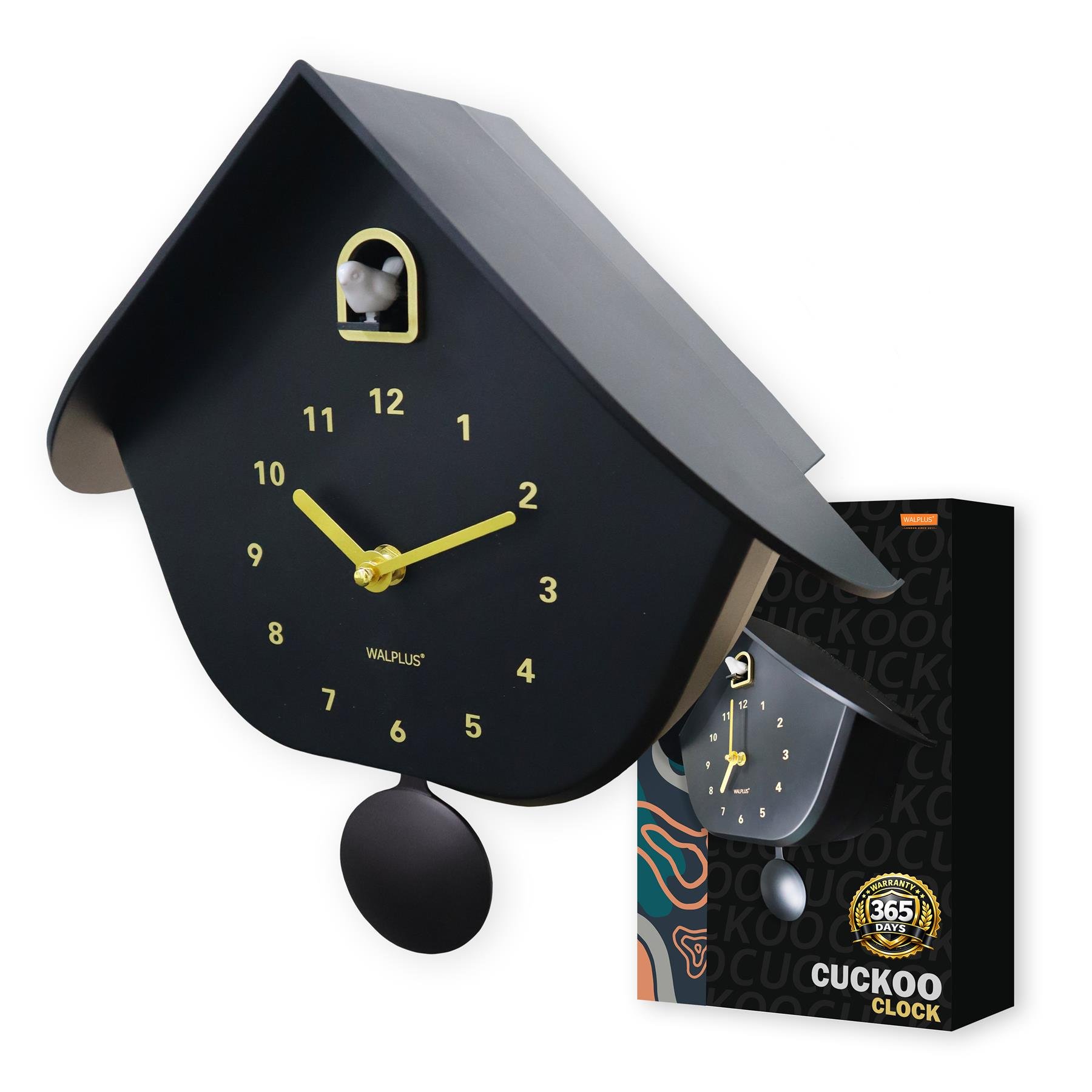 Walplus Matt Cuckoo Wall Clock - Black