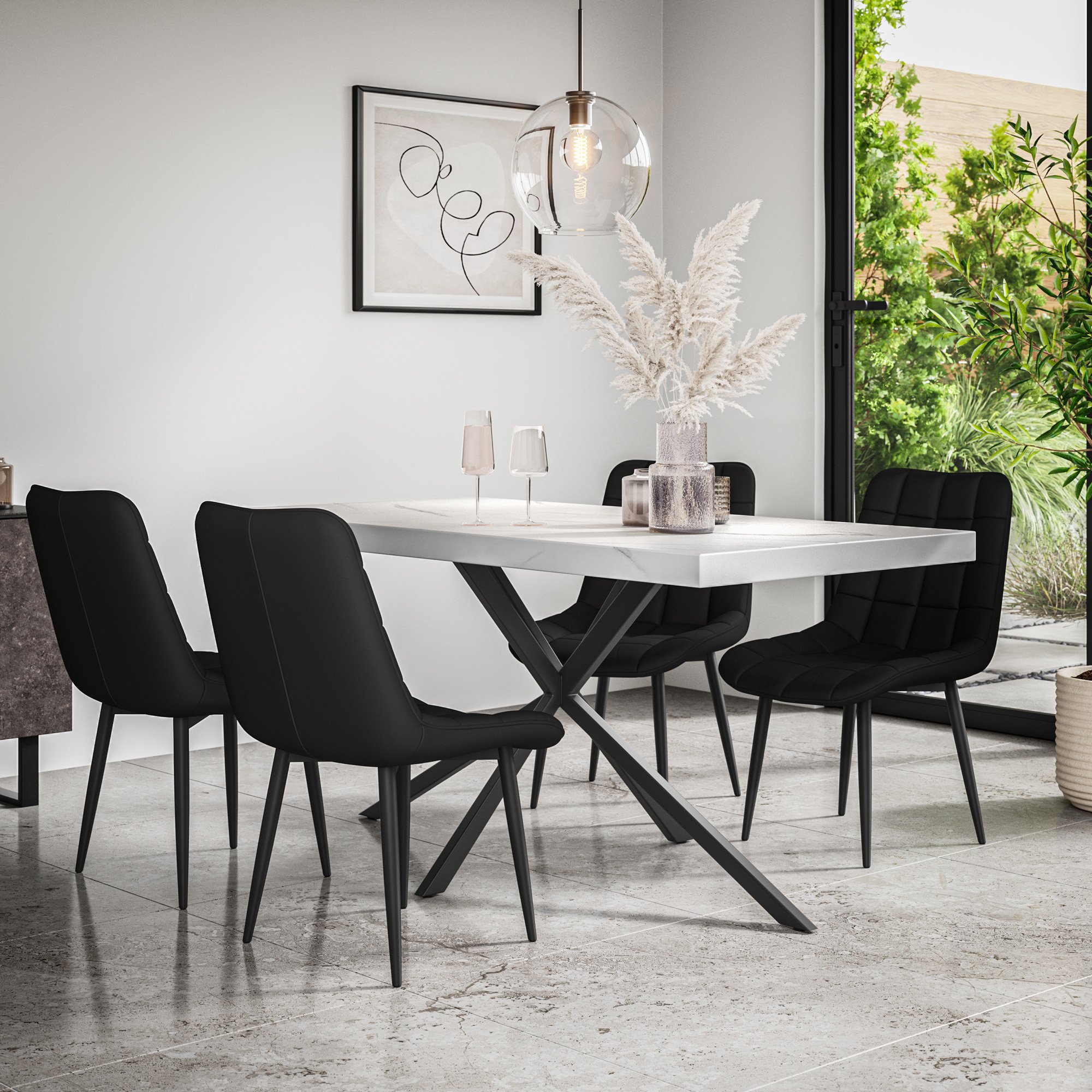 Furniture Online Donni Nova Marble Effect Dining Table & 6 Black Chairs