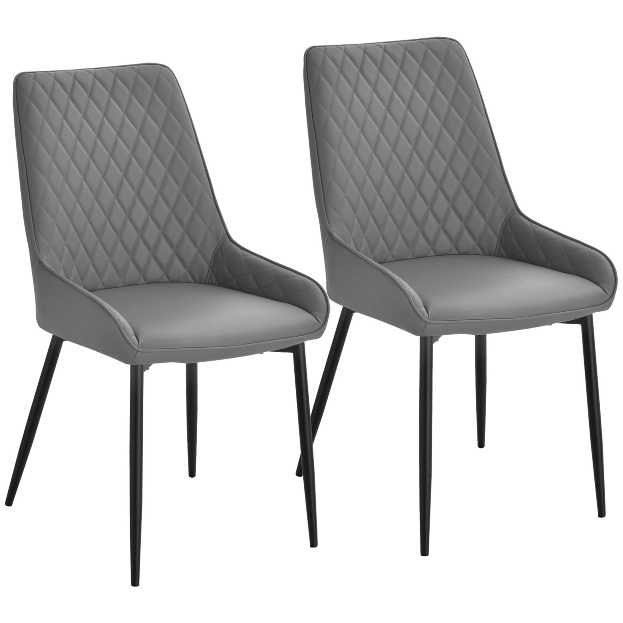 HOMCOM Set of 2 Faux Leather Modern Dining Chair with Metal Frame - Grey