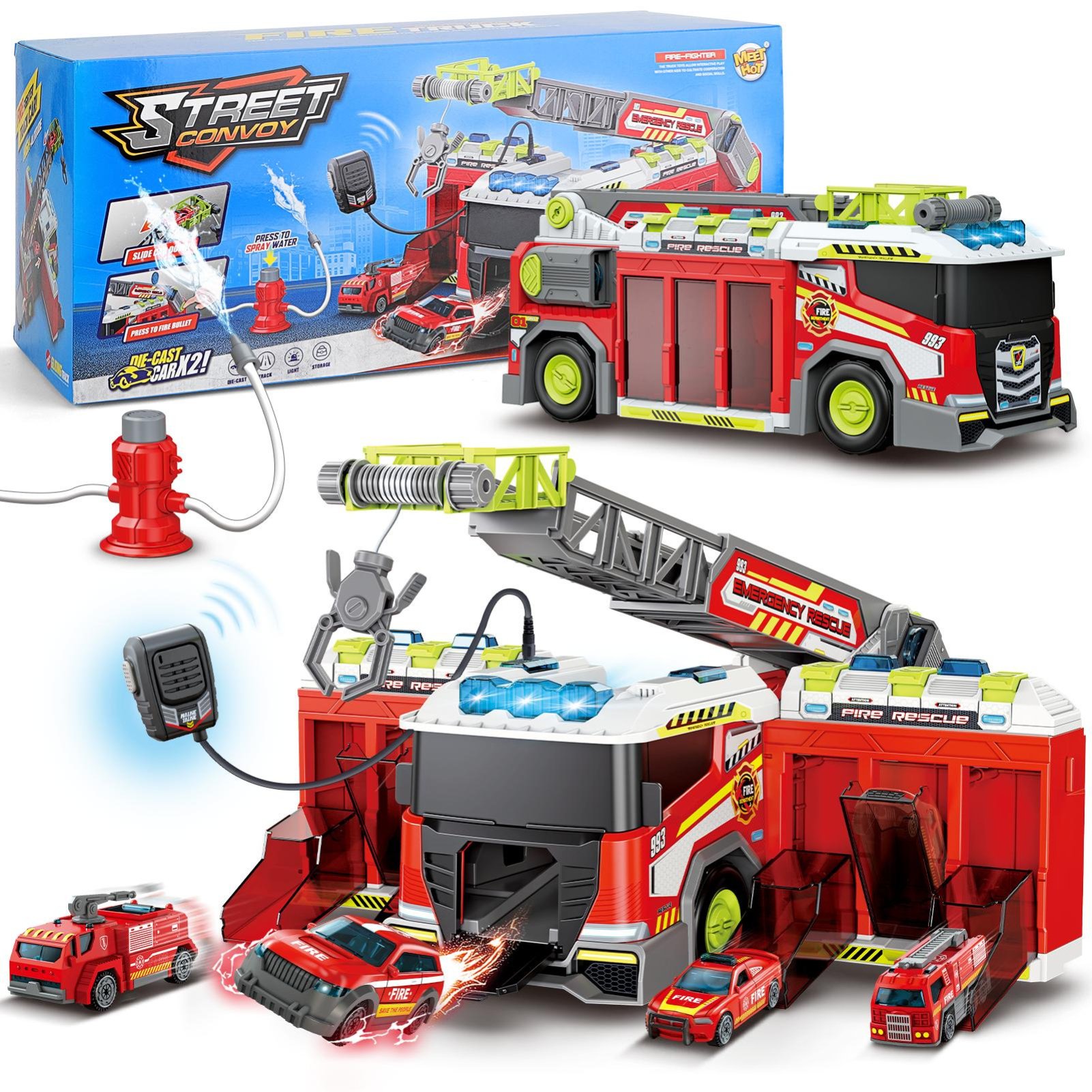 deAO Transformable Fire Truck Toy- Red