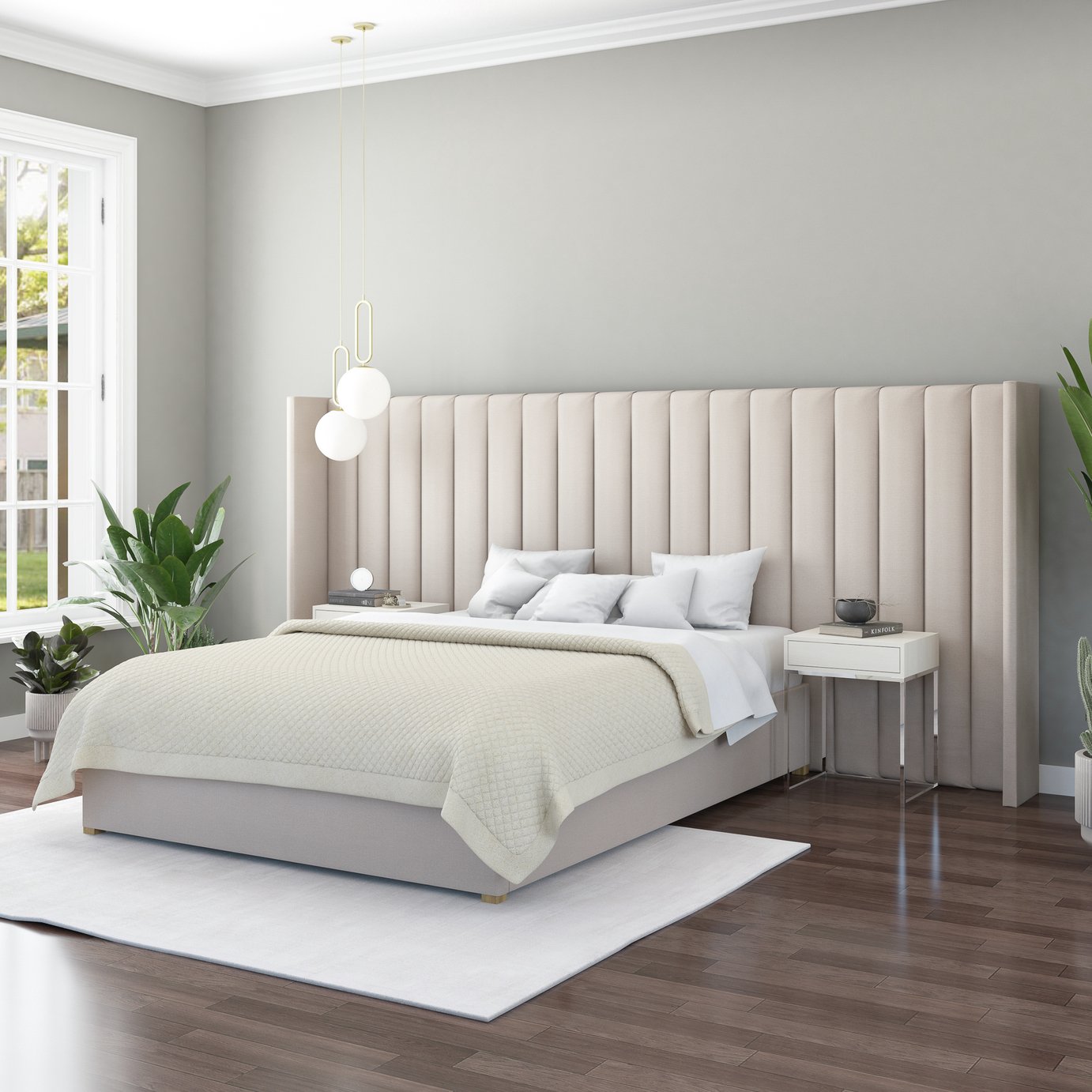 Aspire Grandeur Wing Kingsize Ottoman Bed Frame - Off White