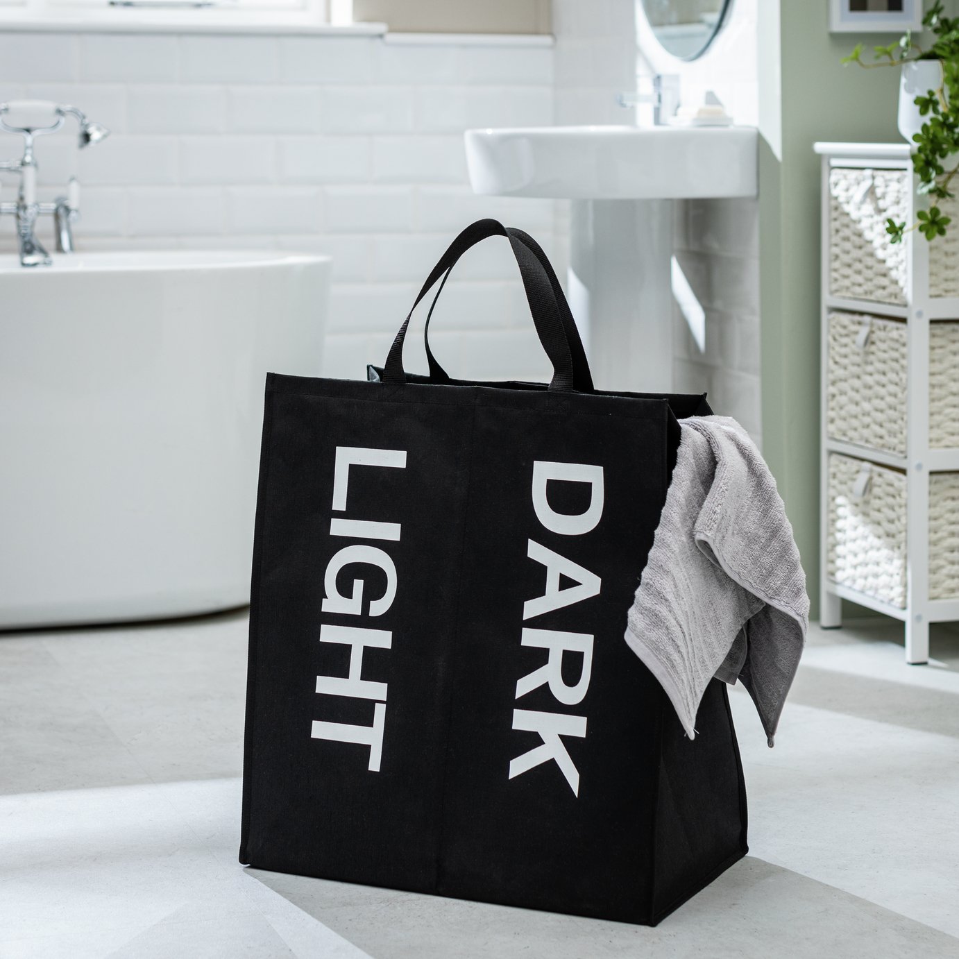 Argos Home 82L Cotton Collapsible 2-in-1 Laundry Bag-Black