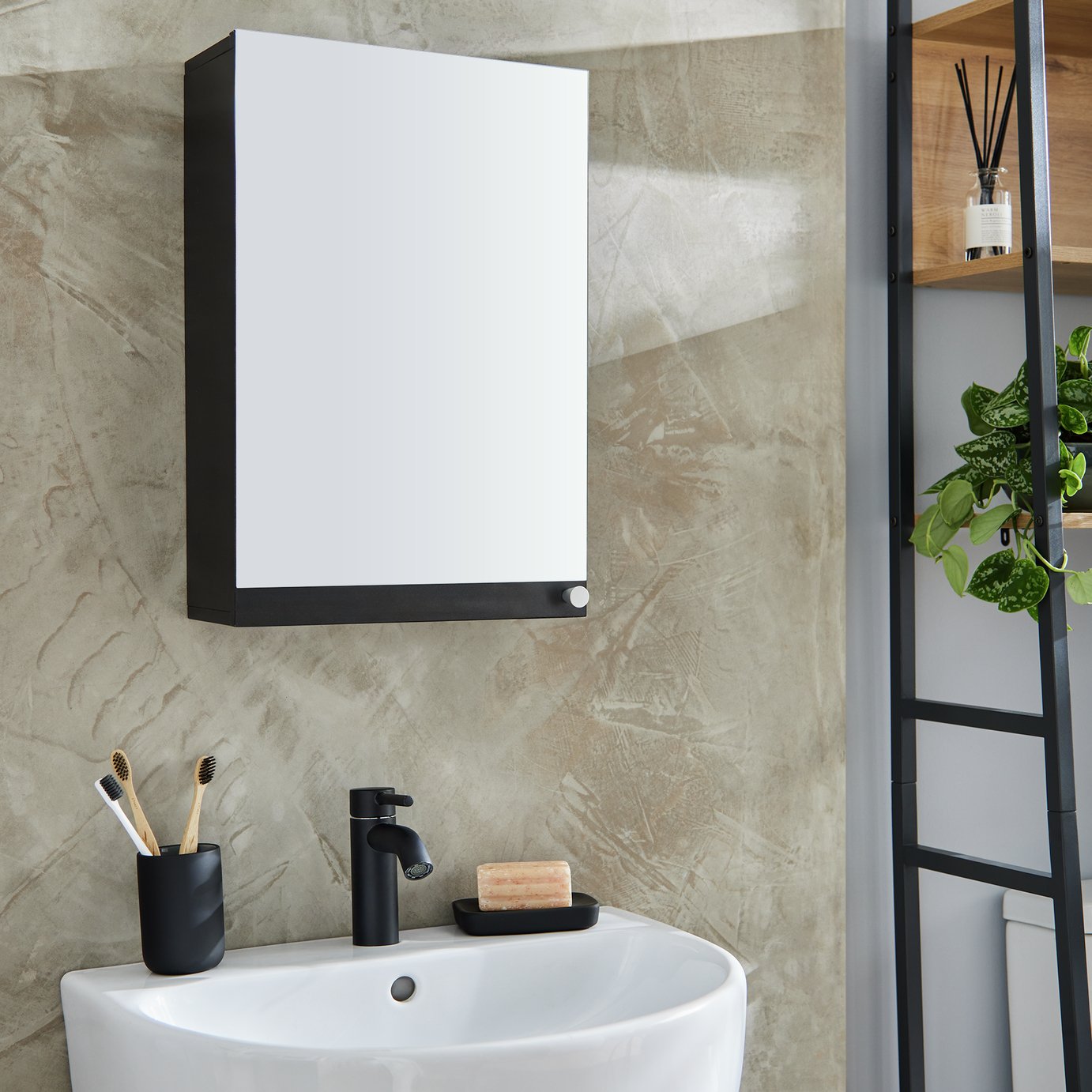 Argos Home Prime Single Mirrored Wall Cabinet - Black