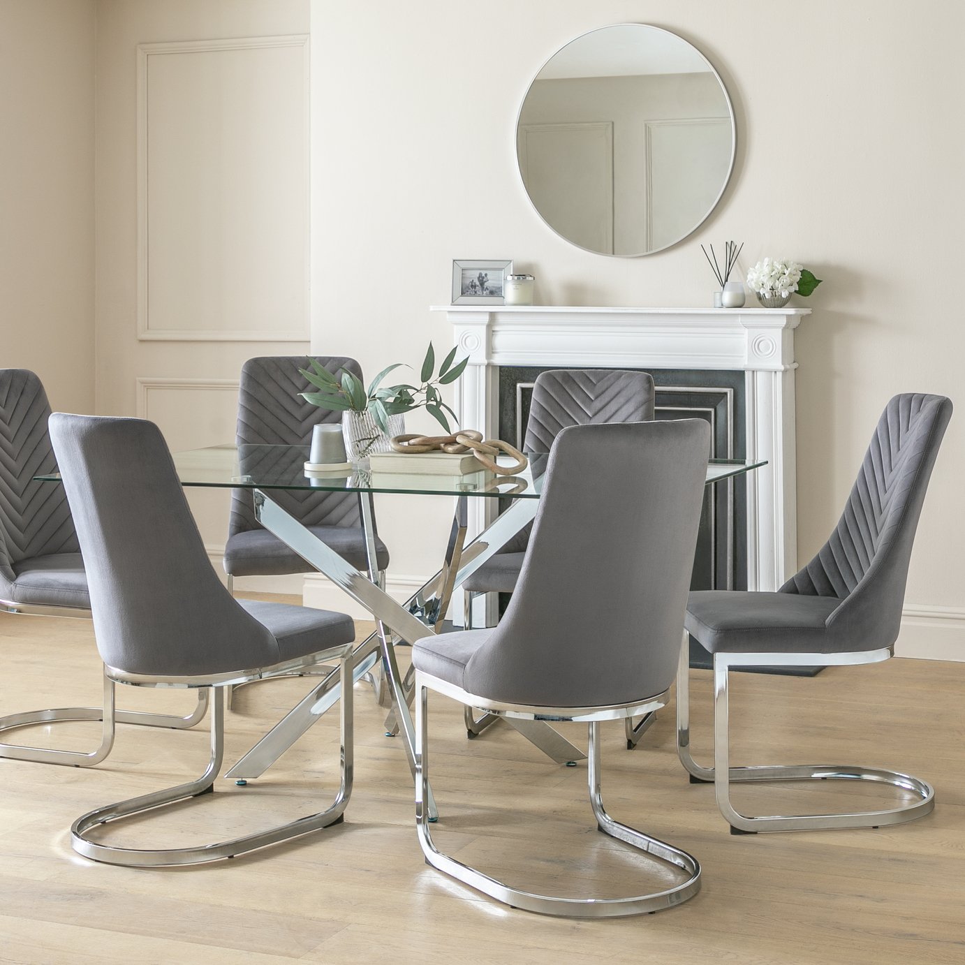 Argos Home Blake Glass Dining Table & 6 Grey Chairs