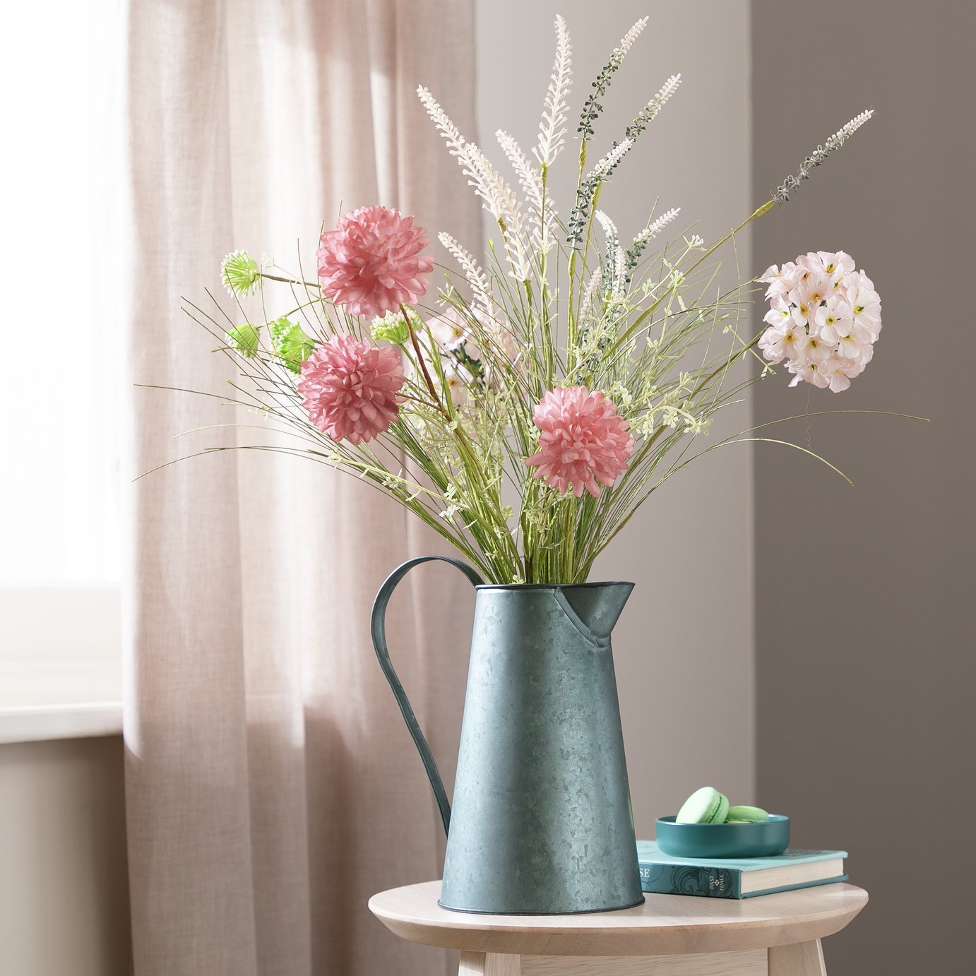 Argos Home Artificial Flower & Fern Bouquet in Metal Jug