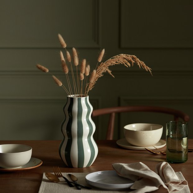 Buy Habitat Hand Painted Stripe Vase - Green | Vases | Argos