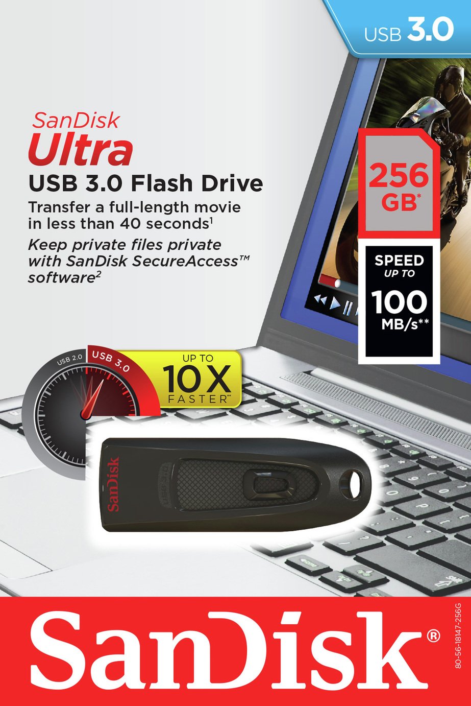 SanDisk Ultra 100MB/s USB 3.0 Flash Drive - 256GB