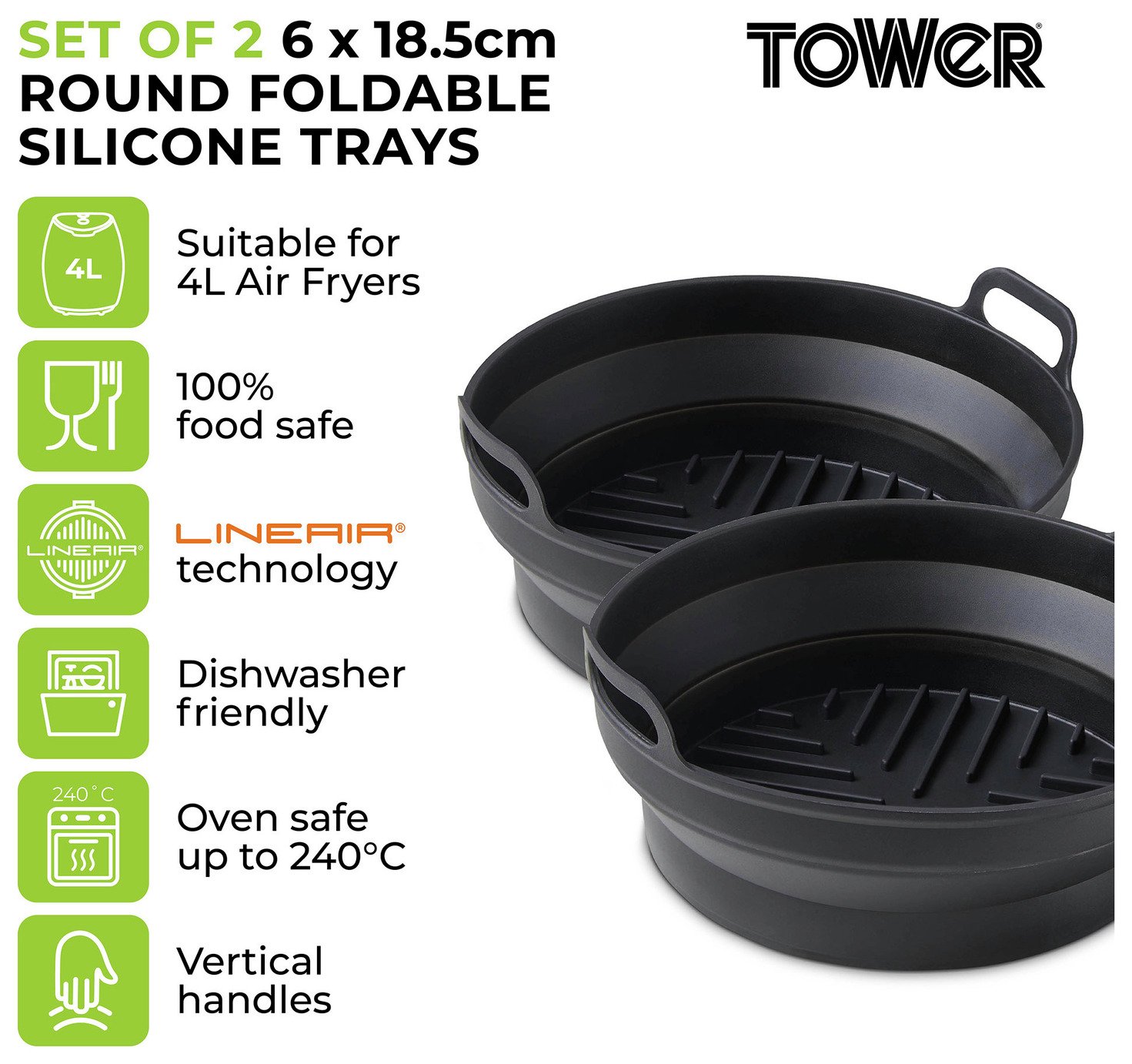 Tower Set of 2 Silicone Air Fryer Round Foldable Trays
