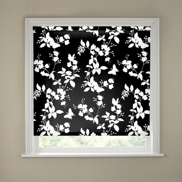 Buy 2ft Butterfly Blossom Black and White Roller Blind at Argos.co.uk ...