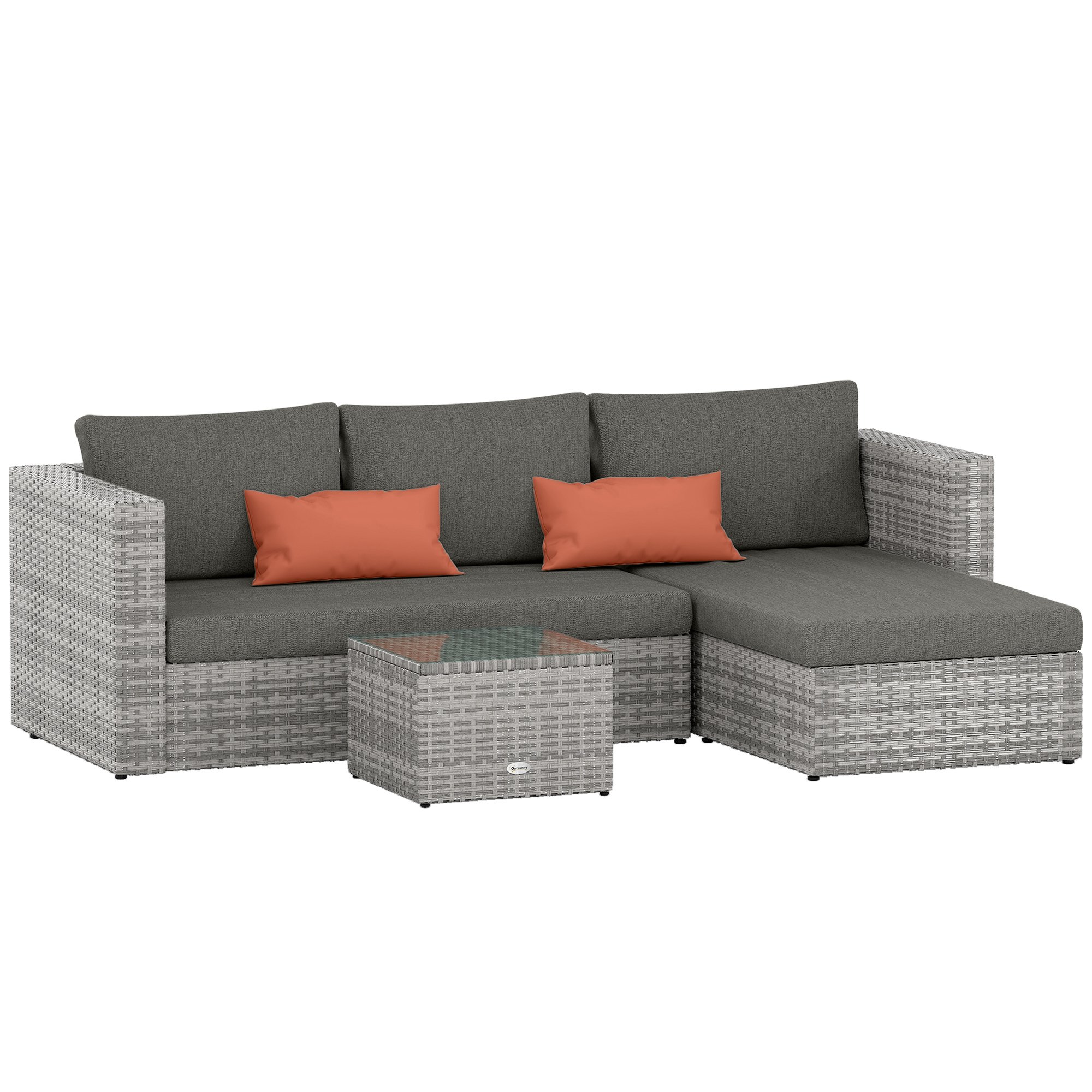 Outsunny Rattan Garden Corner Sofa Set - Grey