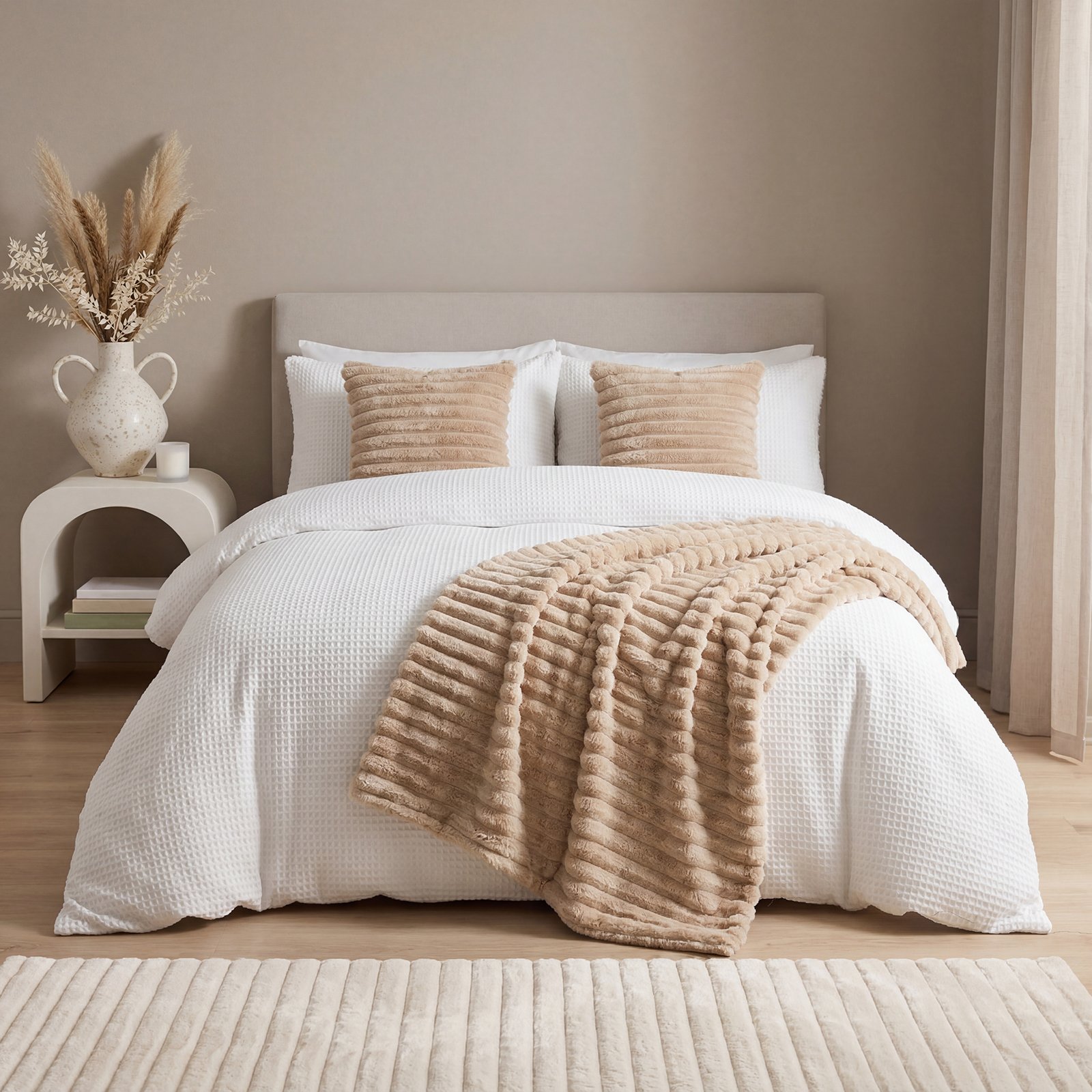 OHS Faux Fur Thick Rib Blanket Throw 125 x 150cm - Mink