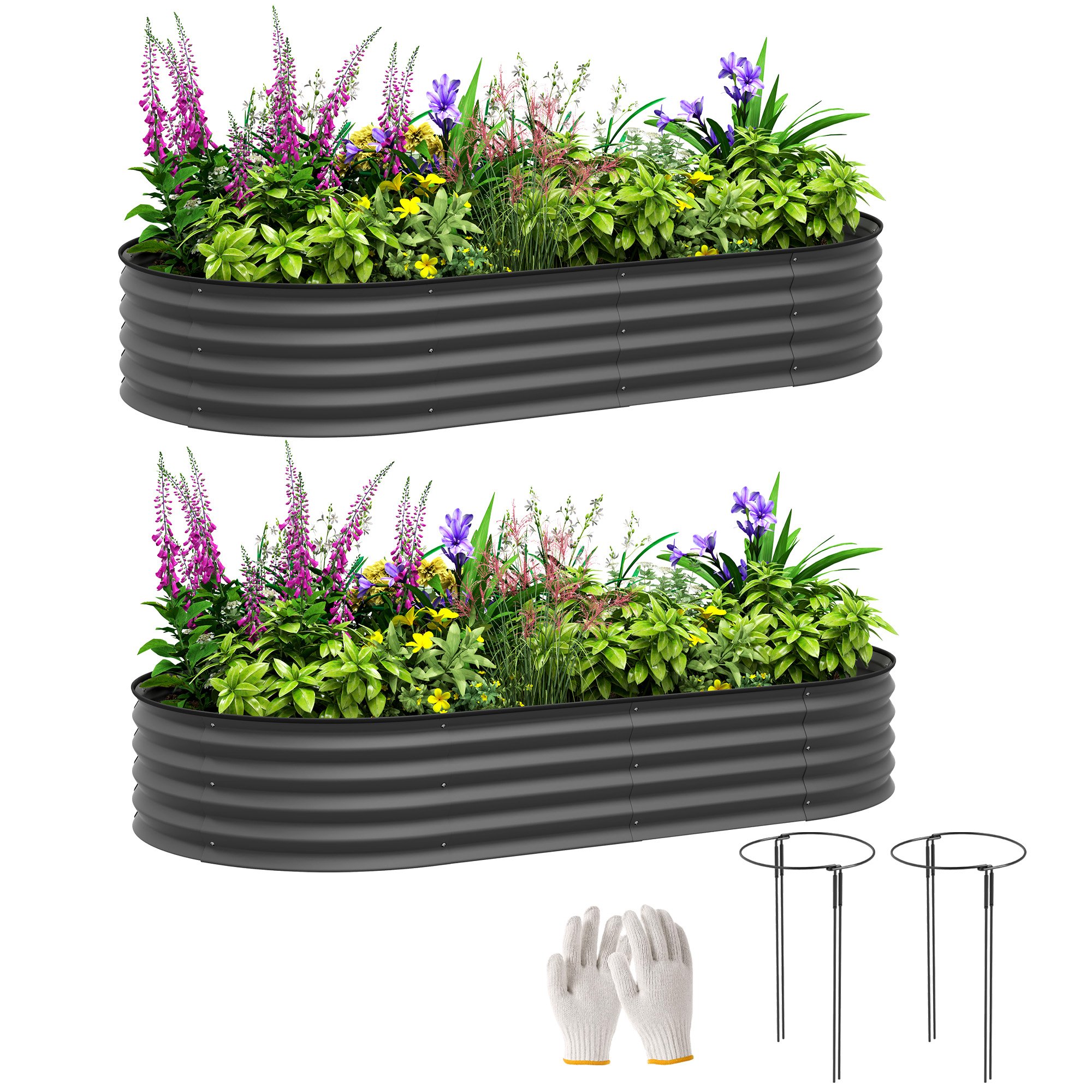 Outsunny 2 Raised Beds for Garden Outdoor - Dark Grey