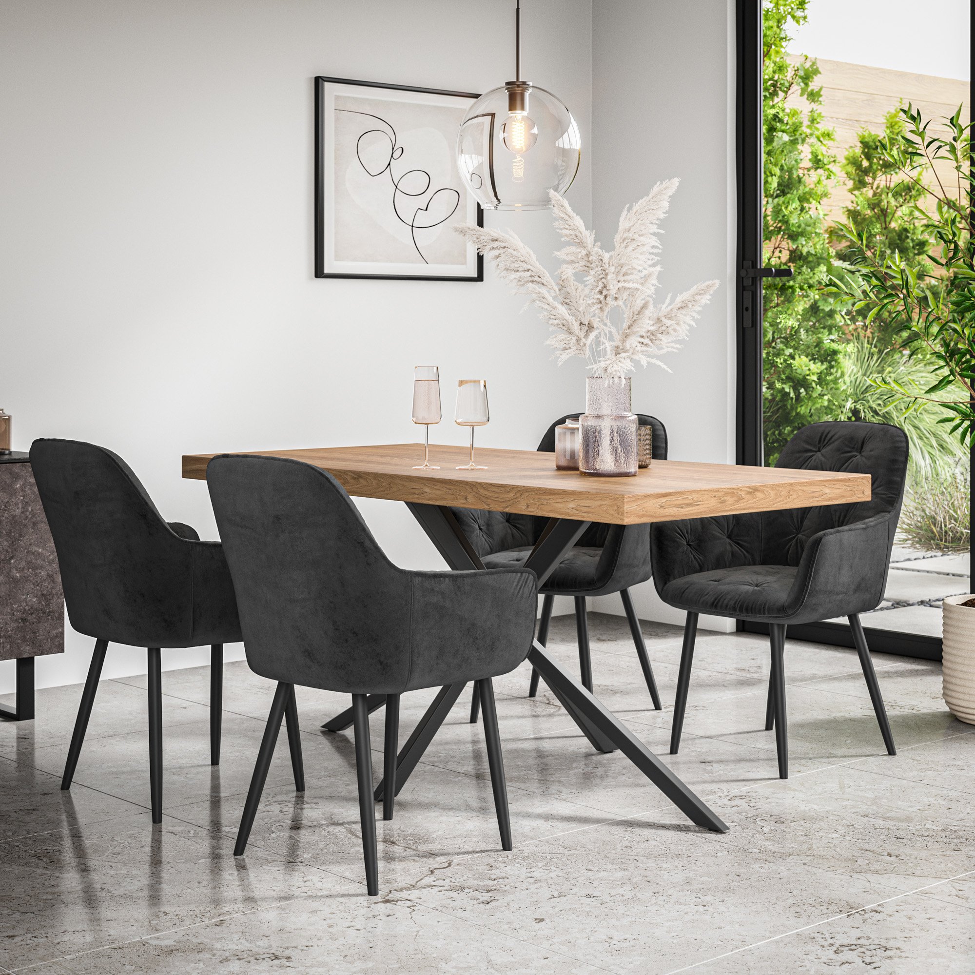 Furniture Online Donni Anika Oak Effect Dining Table & 4 Black Chairs