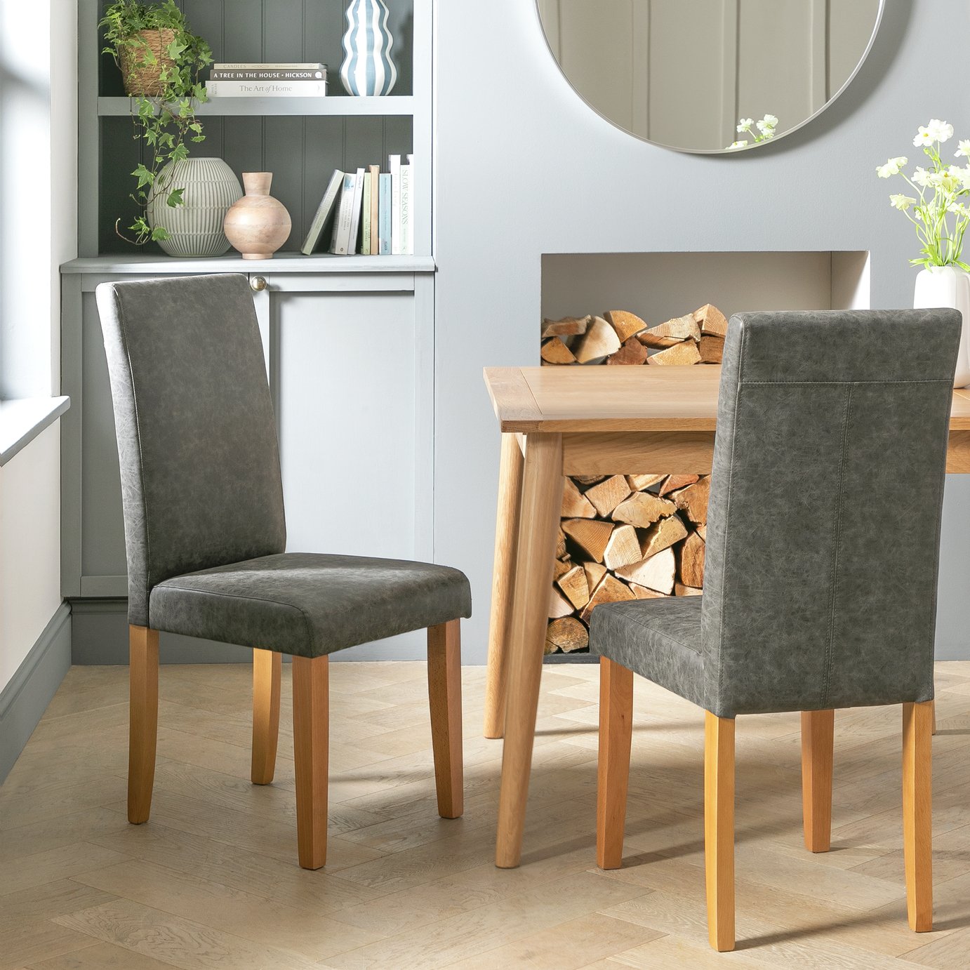 Argos Home Pair of Faux Leather Dining Chair - Charcoal