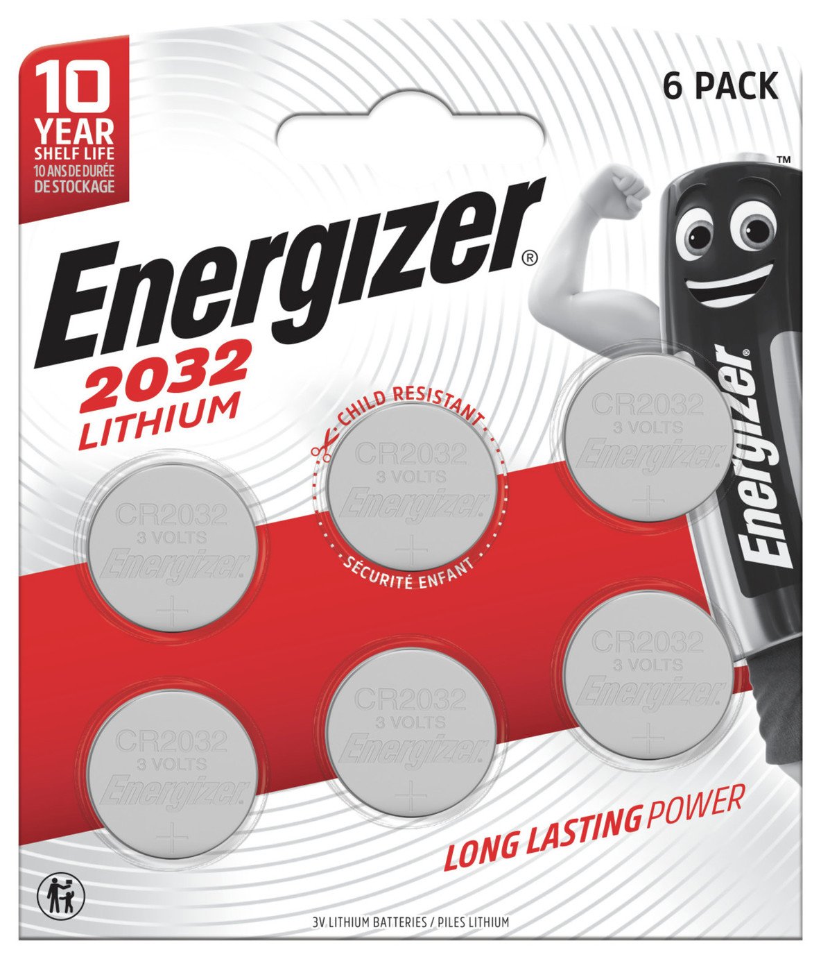 Energizer 2032Lithium Coin Batteries 3V (CR2032) - Pack of 6