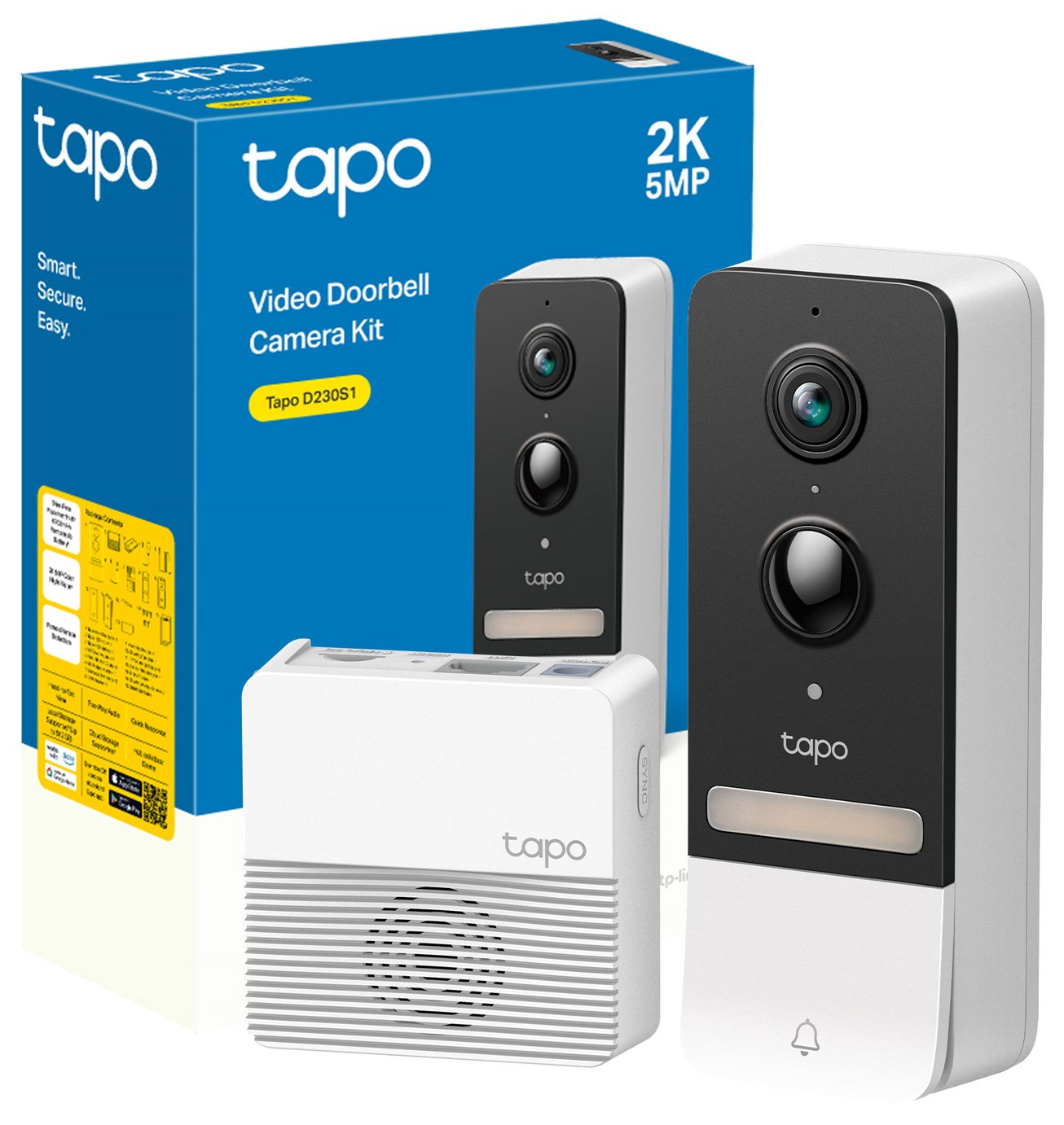 Tapo D230S1 2K 5MP Video Doorbell with Battery & Chime