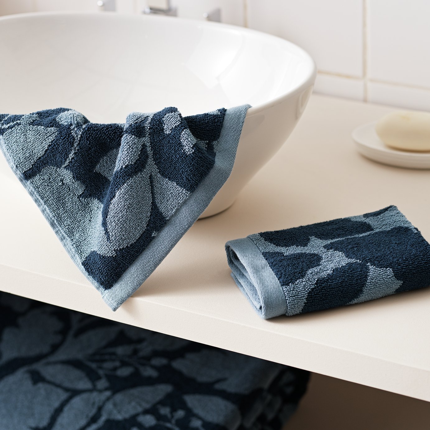 Habitat Foliage 2 Pack Face Cloth - Navy