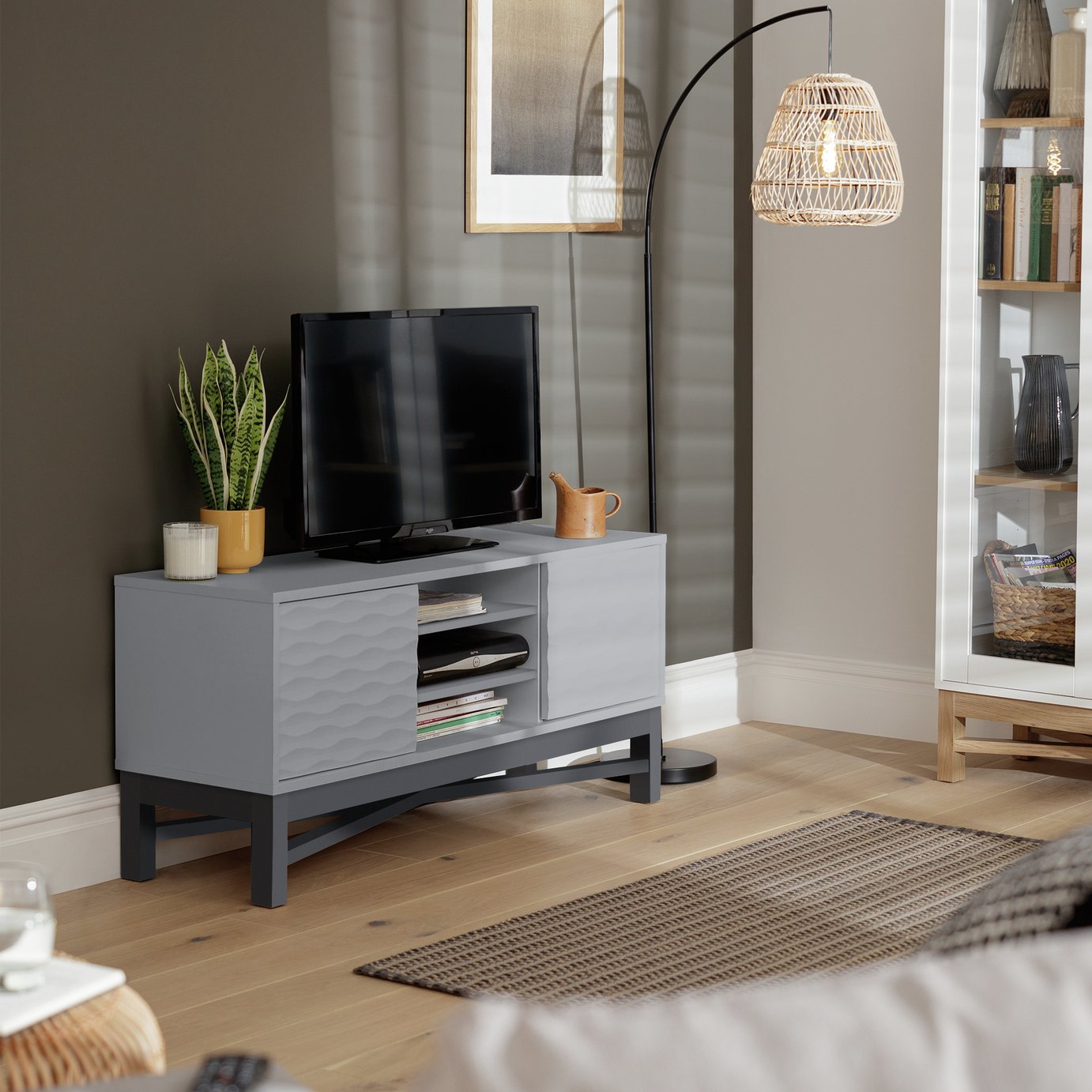 Habitat Zander Textured TV Unit - Grey