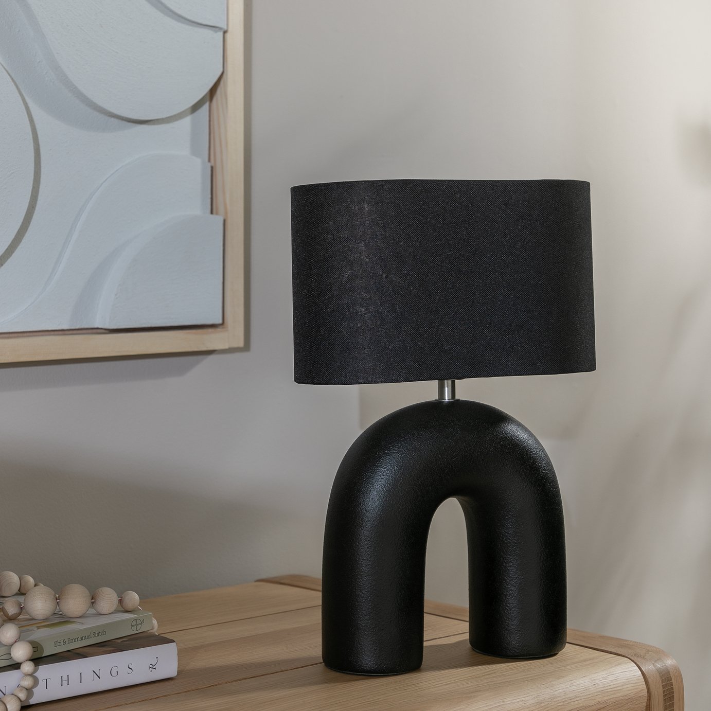 Habitat Wishbone 37cm Ceramic Table Lamp - Black